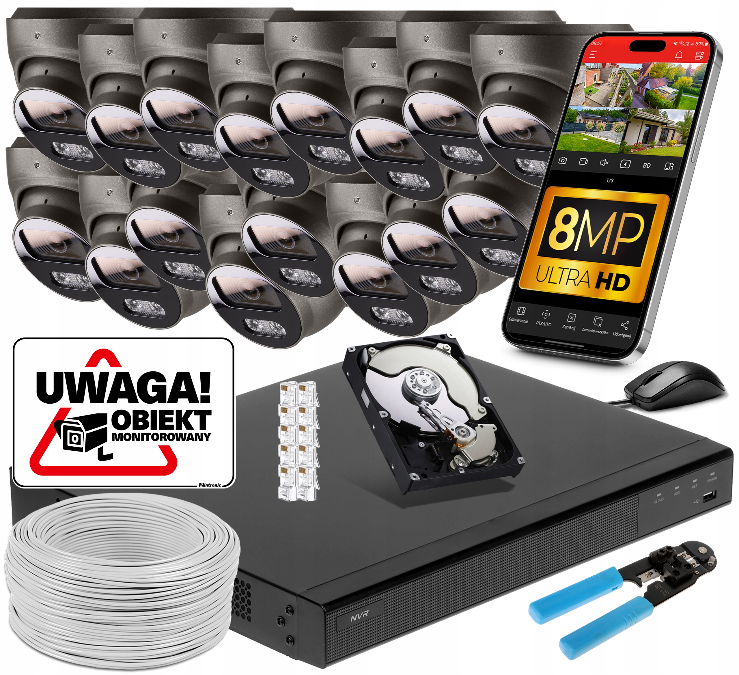 Sada pro monitorování 16 kamer Poe 4K Uhd 8Mpx Aplikace, Audio 1TB Disk