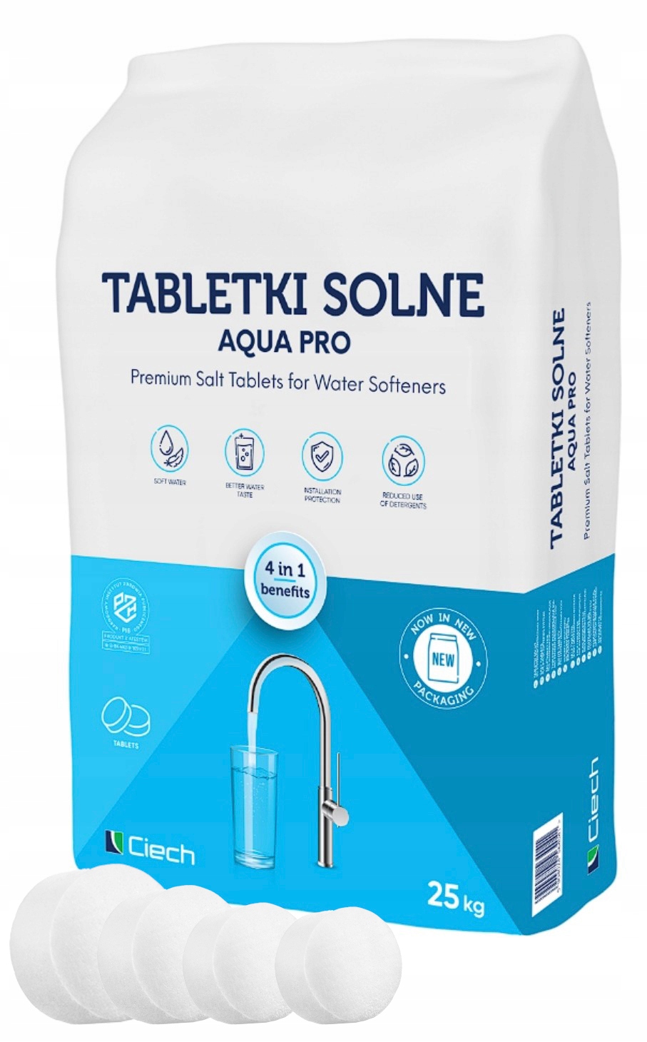 SÓL TABLETKI SOLNE DO ZMIĘKCZACZ STACJI ZMIĘKCZACZY UZDATNIANIA WODY 25 KG