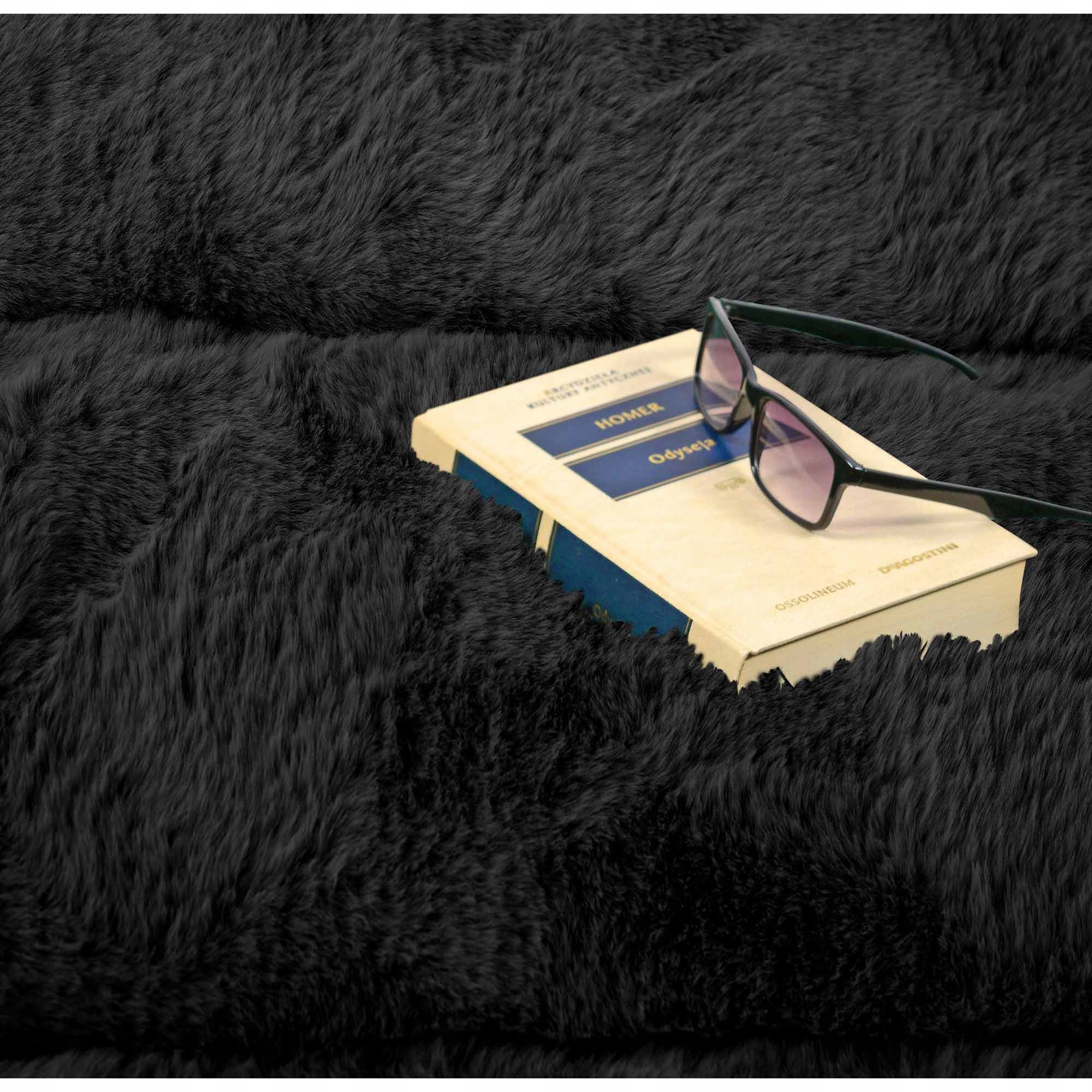 DYWAN RABBIT FUTRZANY PLUSZOWY ANTYPOŚLIZGOWY DO SALONU POKOJU 120X160 CM Kolor czarny