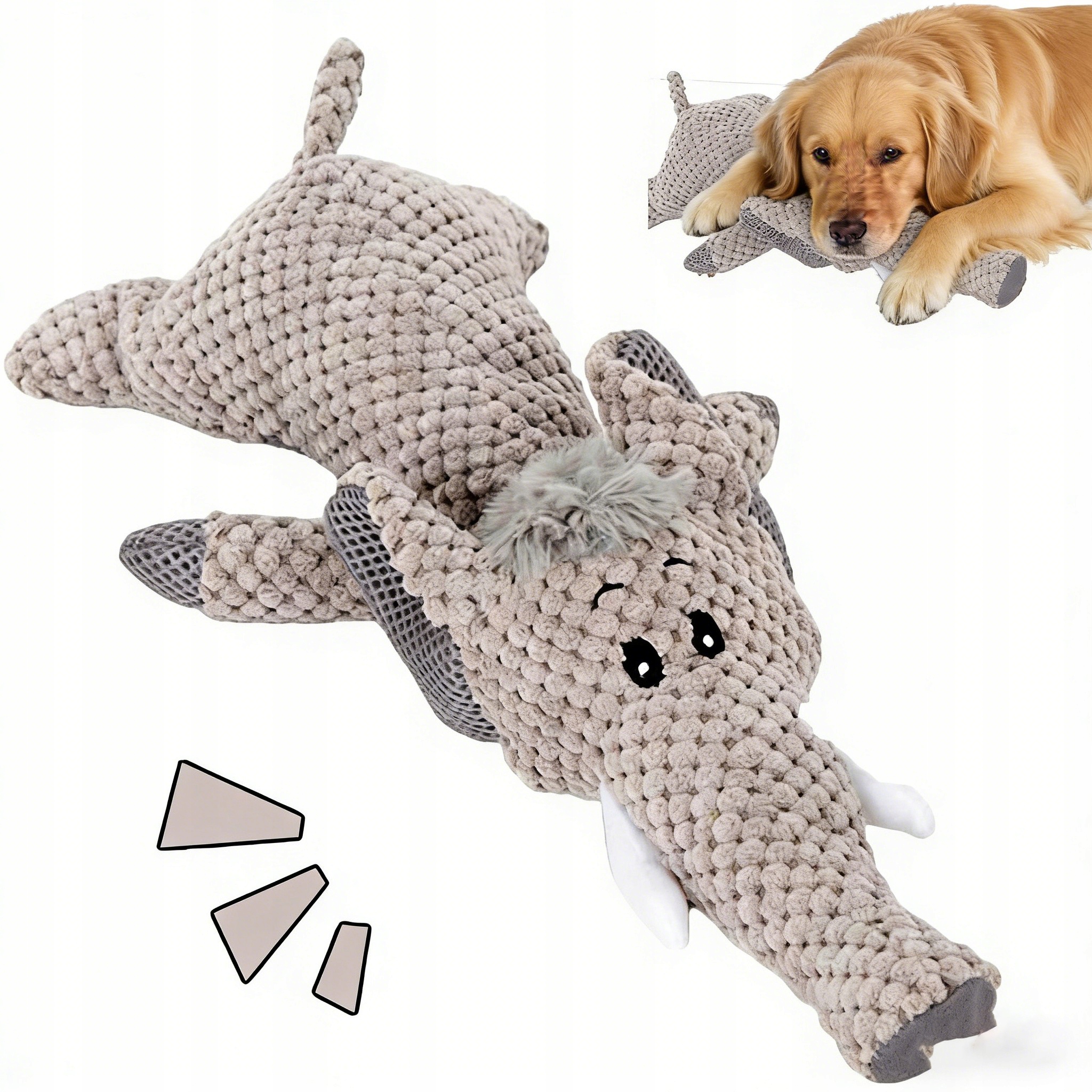 Levně Hračka Pro Psa A Kočku Plyšová Kousací Pískací Vyplněná Silná 41,5x15x8cm Slon