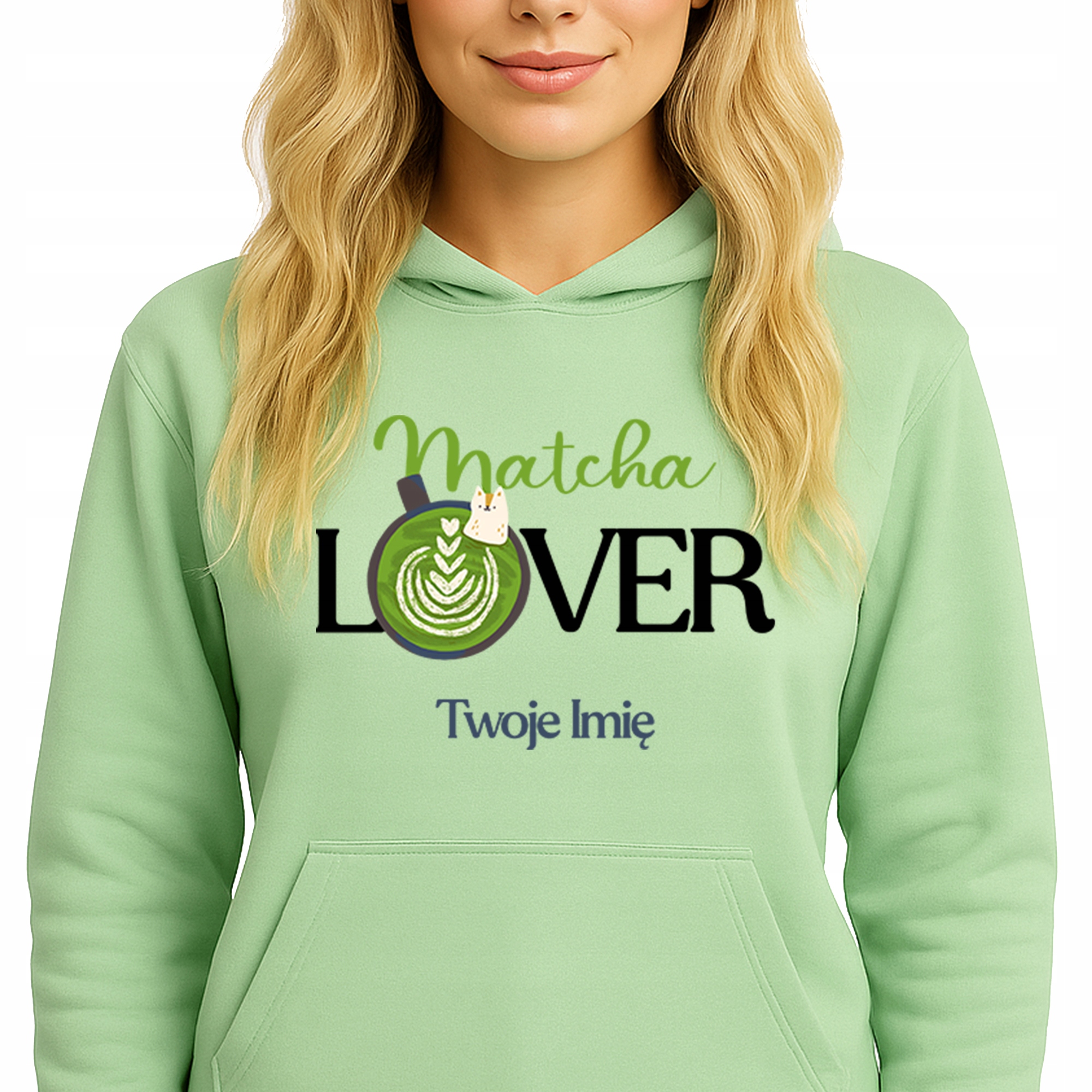 Mikina Hoodie Pistachio Green pro milovnici Matchy Matcha Lover Jméno M