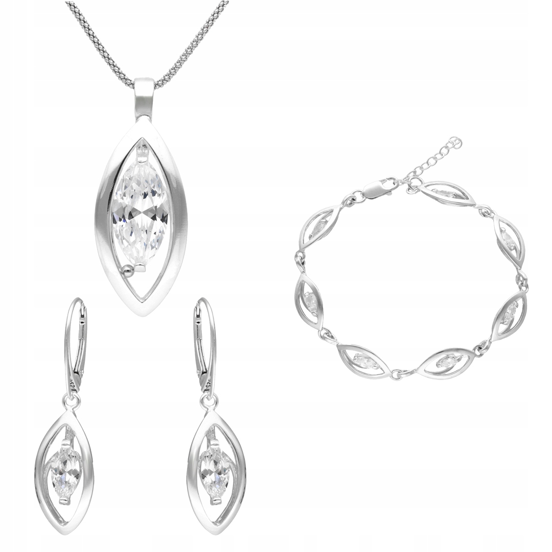 Stříbrný set 925 s bílou zirkonií Náušnice Přívěsek Náramek
