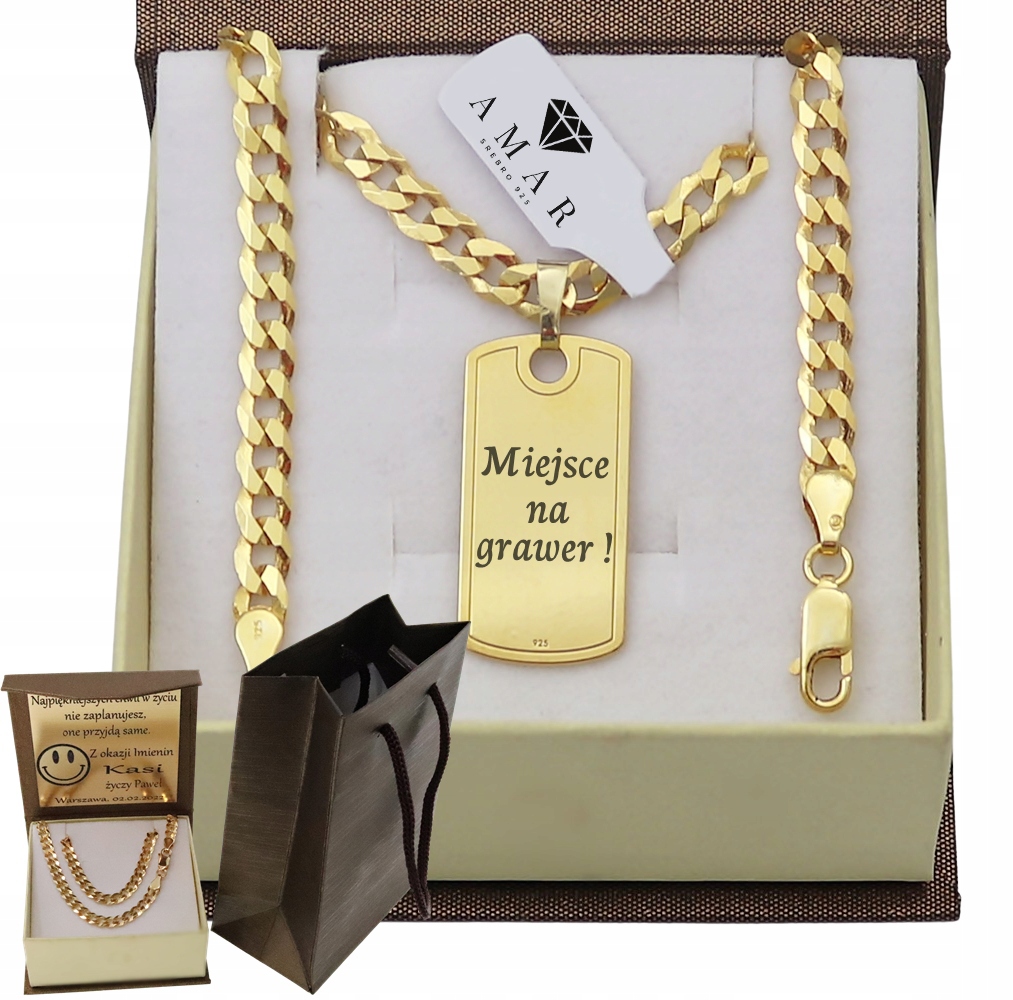 Zlatý Plný Řetízek Pánský Pancr Vojenská Známka Pr 925 585 14K Gravírování