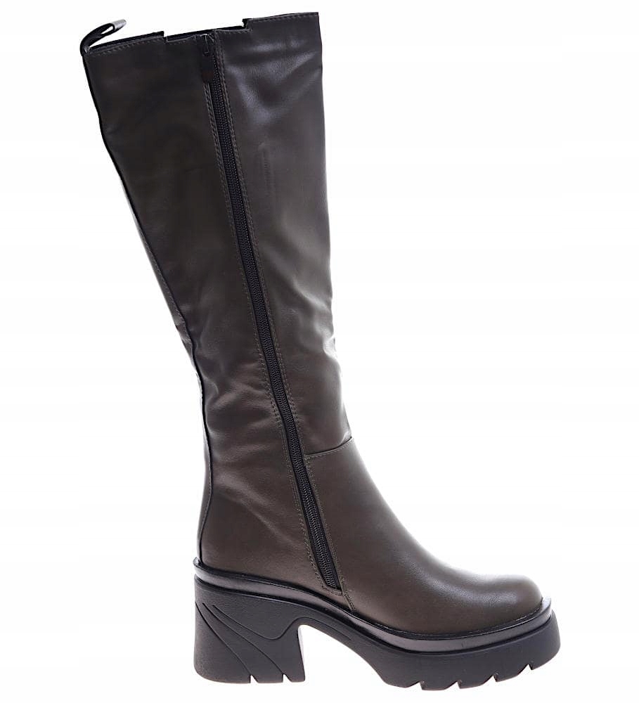 Kozaki damskie na obcasie i platformie Wygodne buty 16864 39 Rozmiar 39