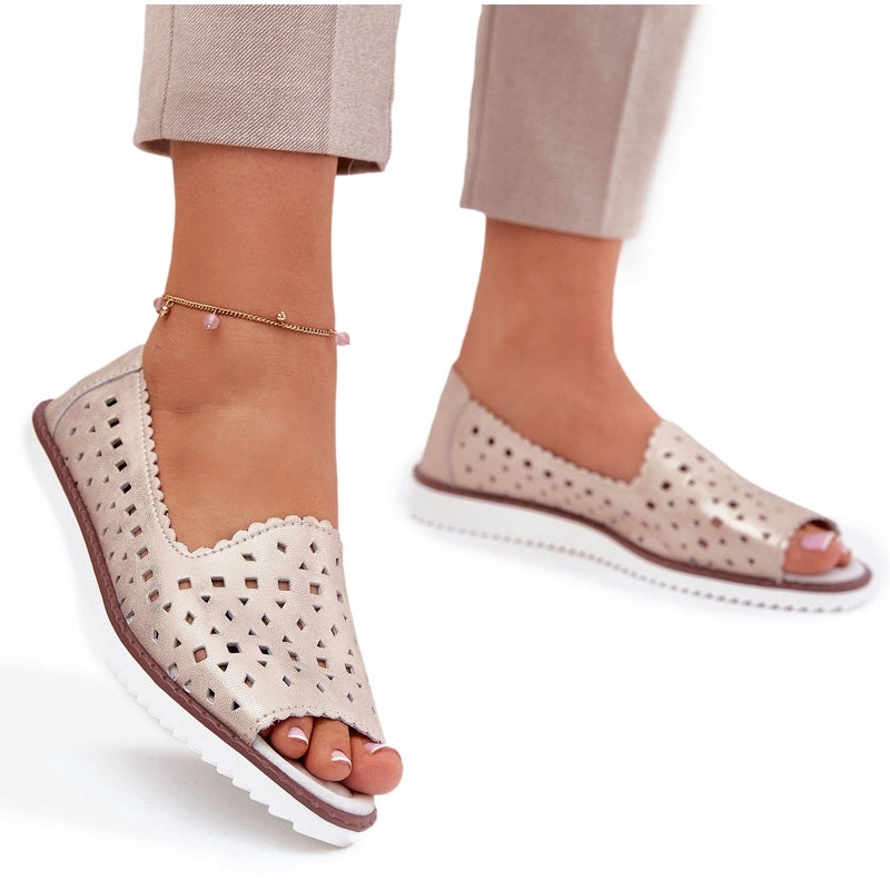 Ažurové Baleríny Z Přírodní Kůže S Odkrytými Prsty S.barski LR51-922 Béžové 41