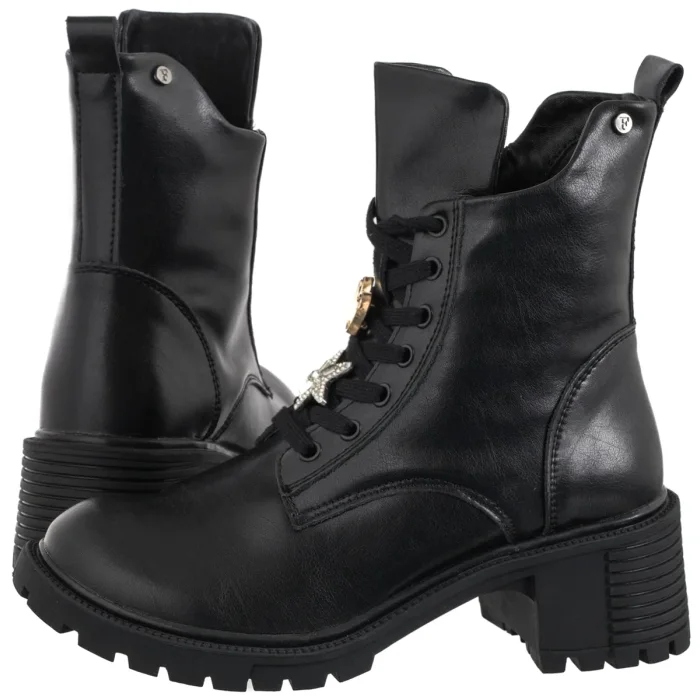 Dámské kožené Kotníkové Boty na podpatku Filippo černé DBT7132/25 Black