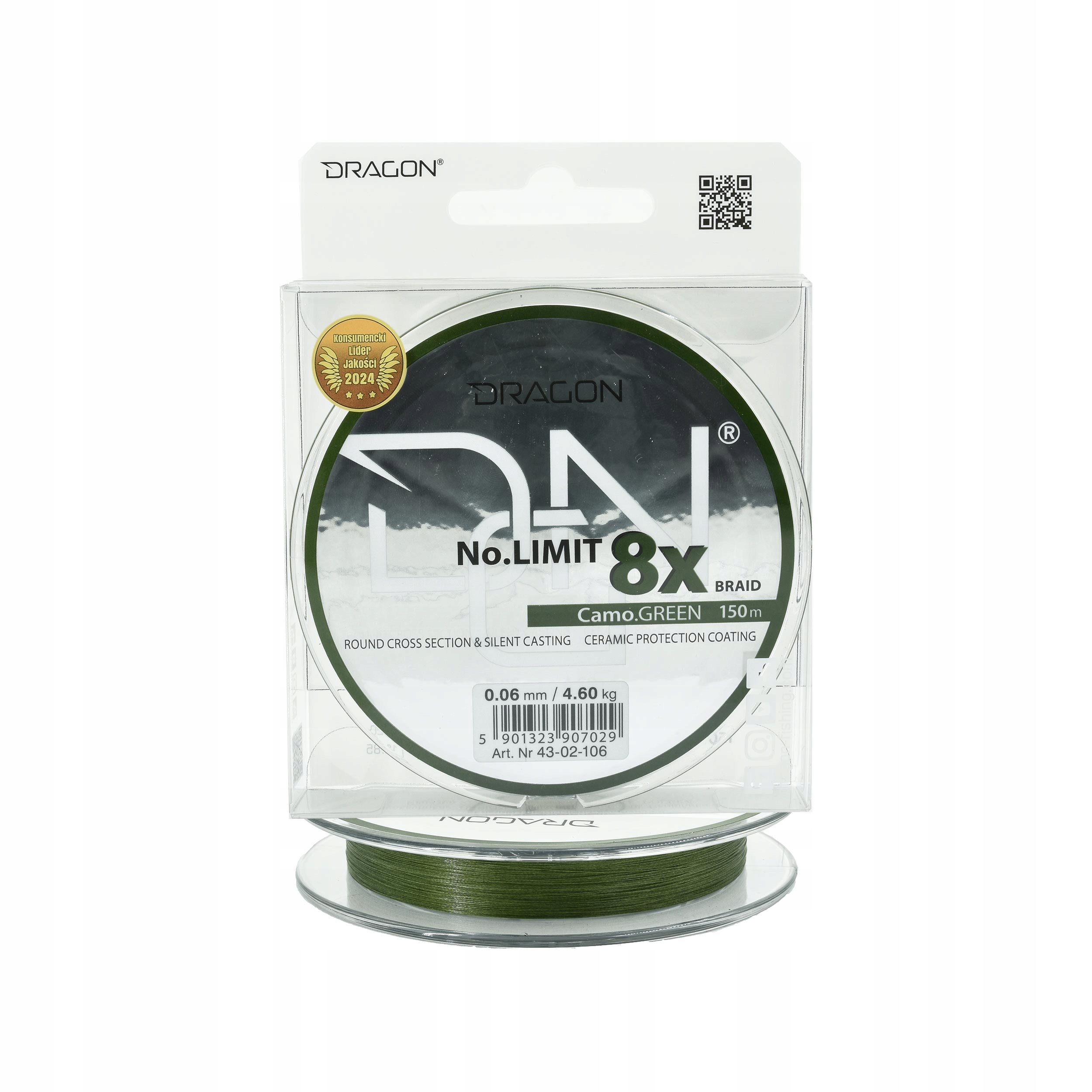 Plecionka 8-splotowa Dragon NoLimit 0.06mm 150m 4,60kg zielona cicha