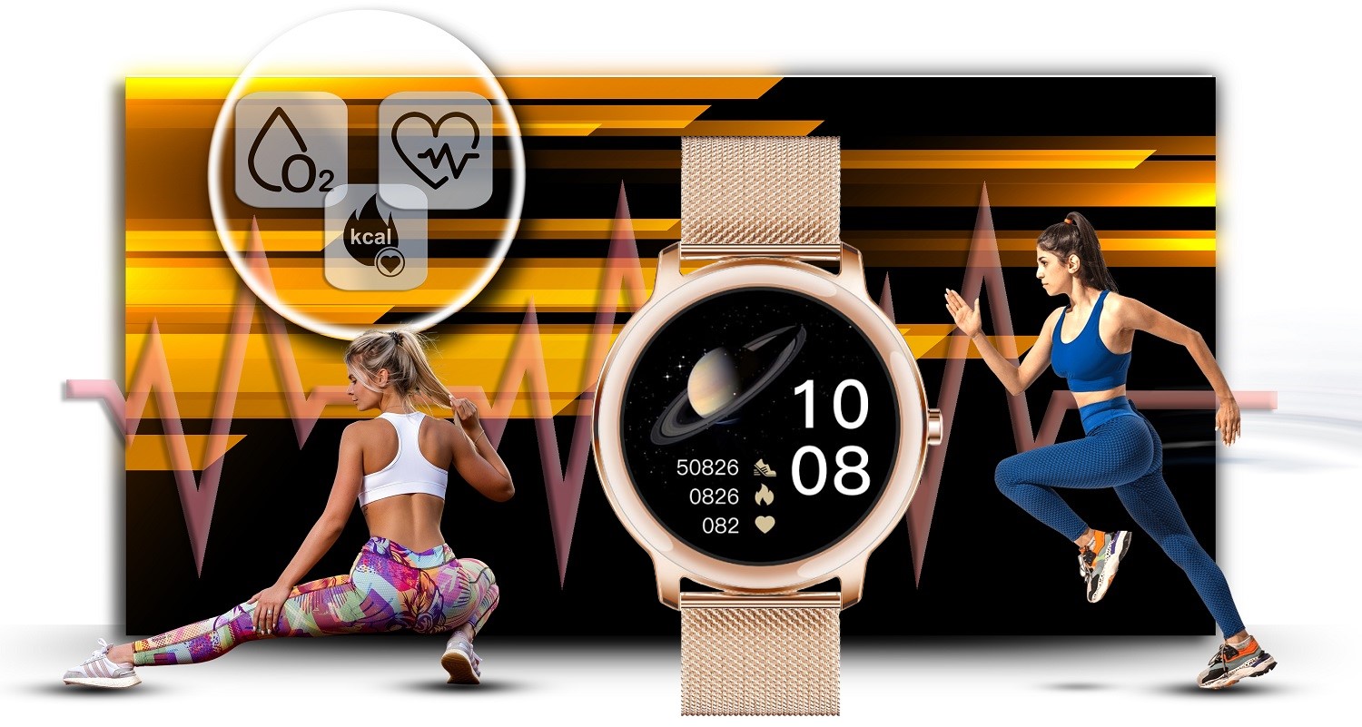 SMARTWATCH DAMSKI RUBICON KROKI CIŚNIENIE + GRAWER Kolor srebrny