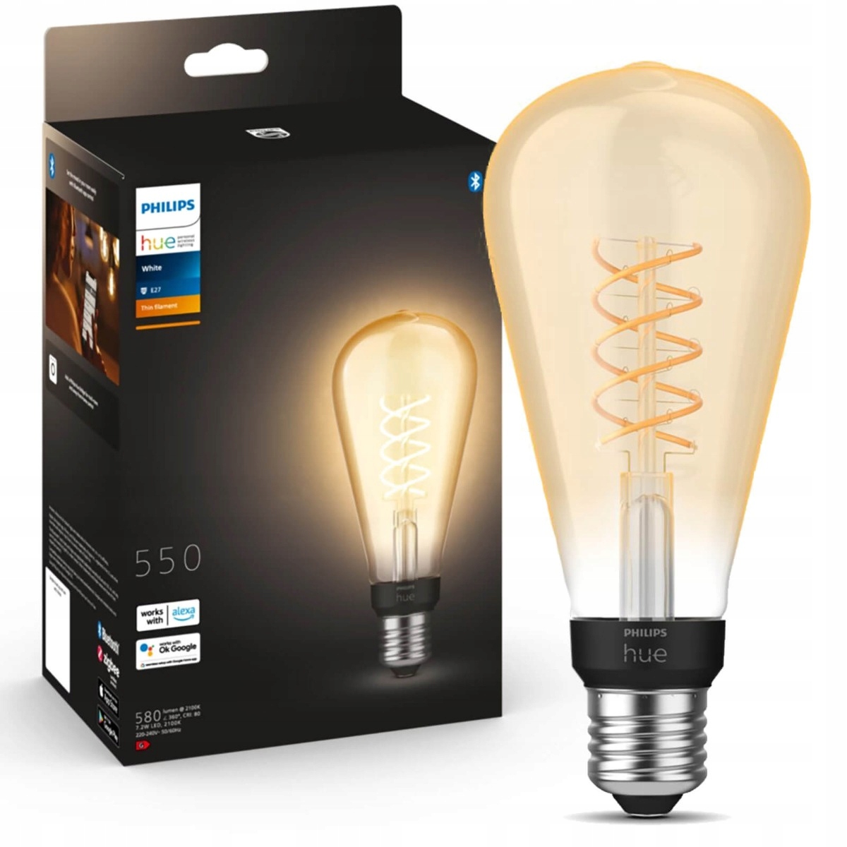 Led žárovka Edison E27 ST72 7W Filament Philips Hue White Bluetooth Zigbee