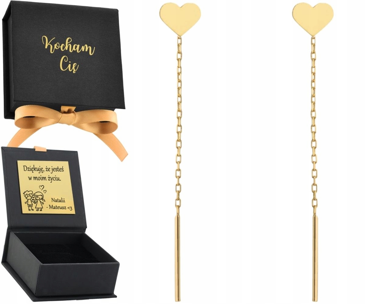 Zlaté Náušnice Závěsné Srdce Lehké Zlato 585 Dárek Gravírování