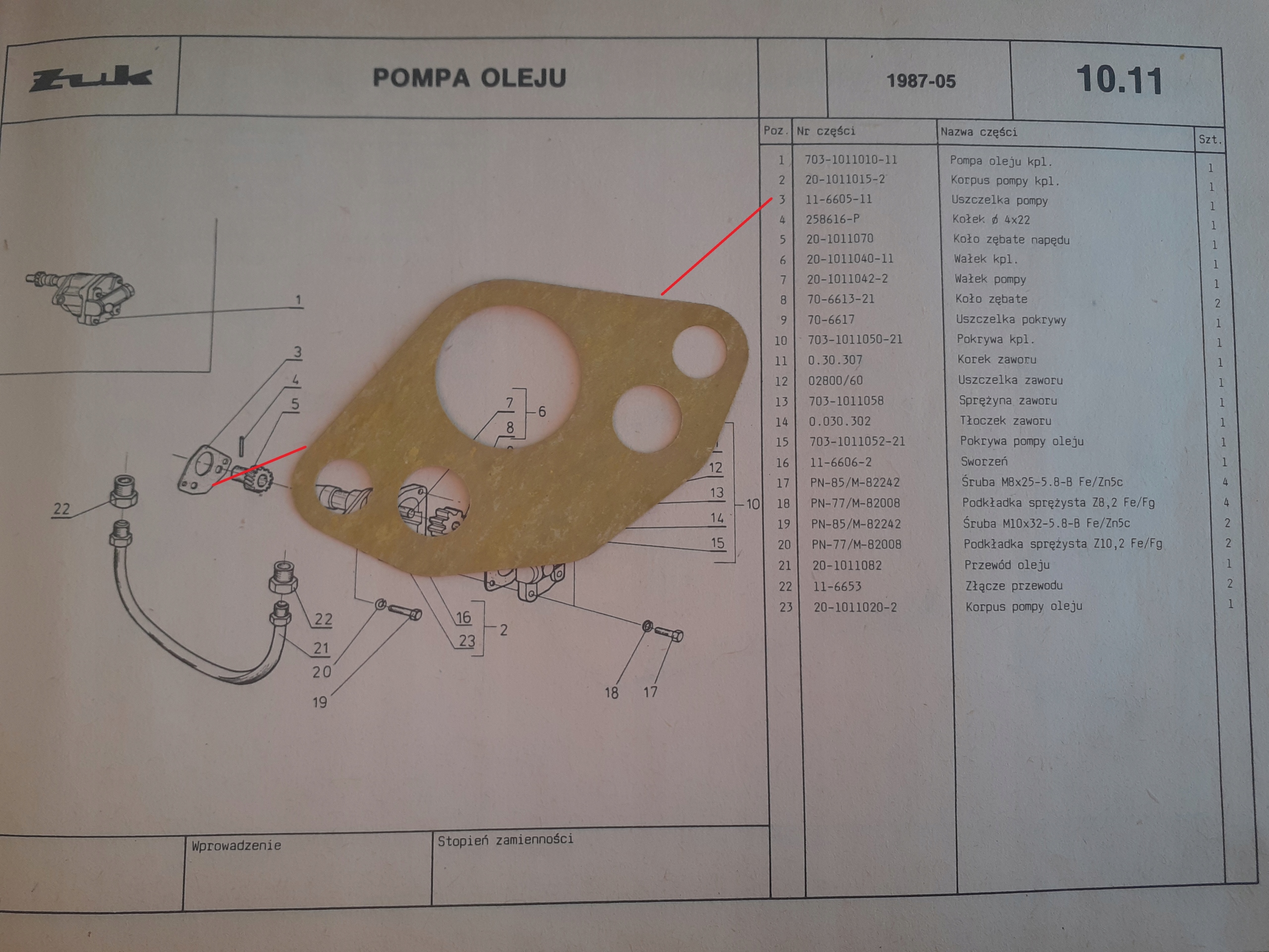 Uszczelka pompy oleju Żuk Numer katalogowy części 11-6605-11