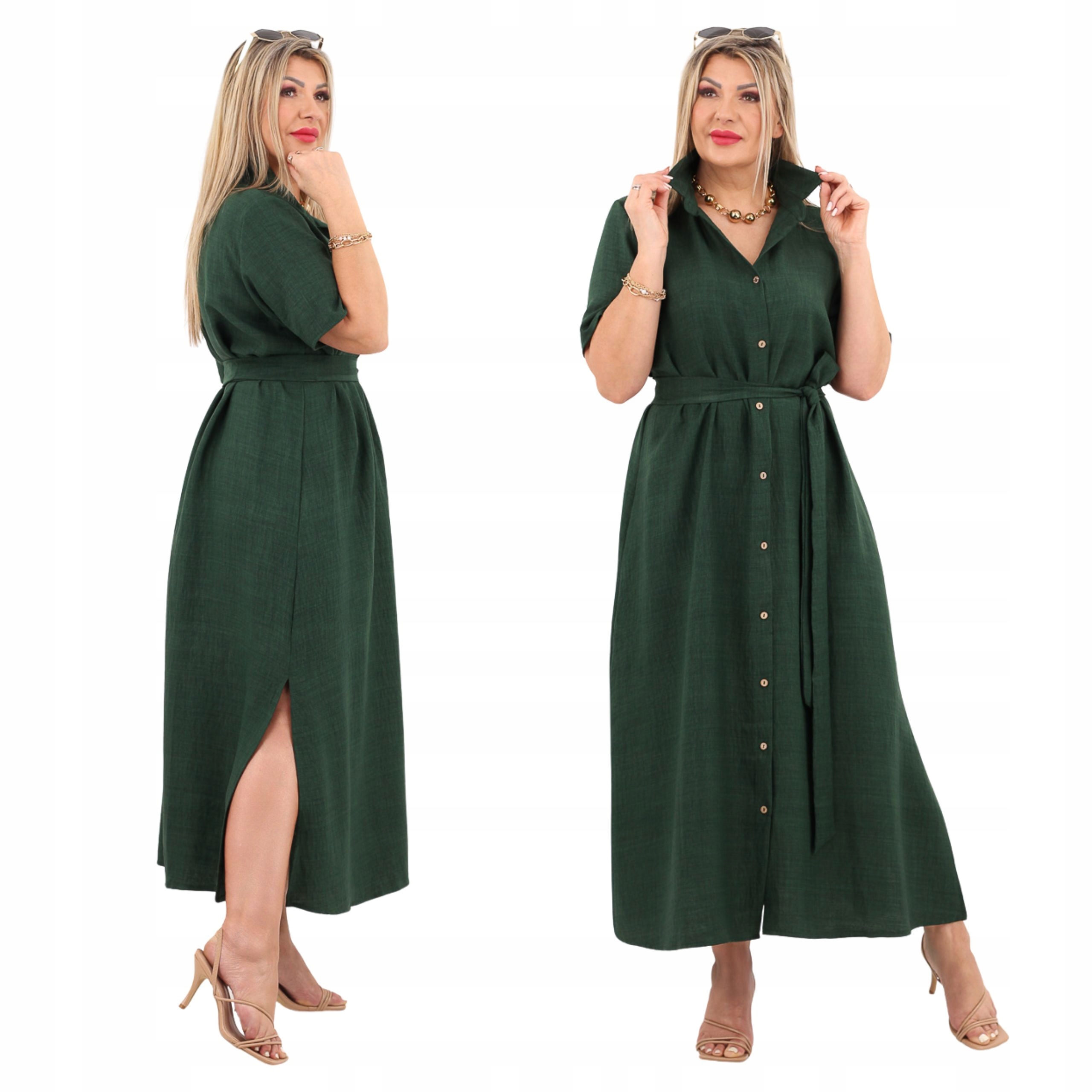 Sukienka koszulowa a'la lniana wiązana duże rozmiary Polski Producent