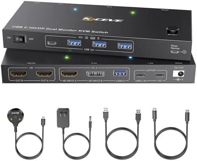 YOUTINGHDAV KVM Switch 2 PC 2 monitory USB C