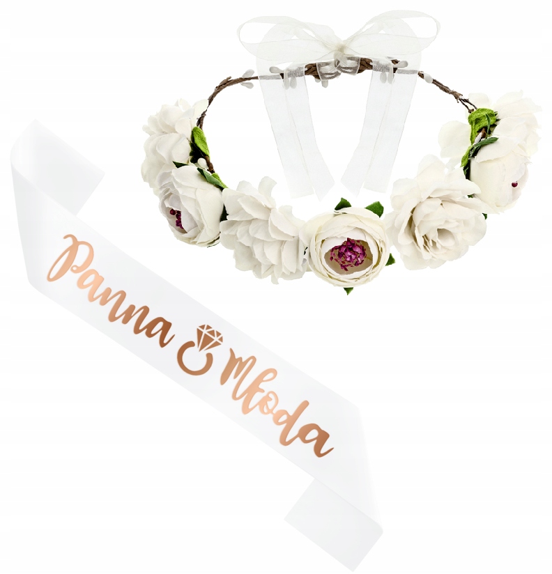 

Szarfa Panna Młoda i wianek na wieczór panieński