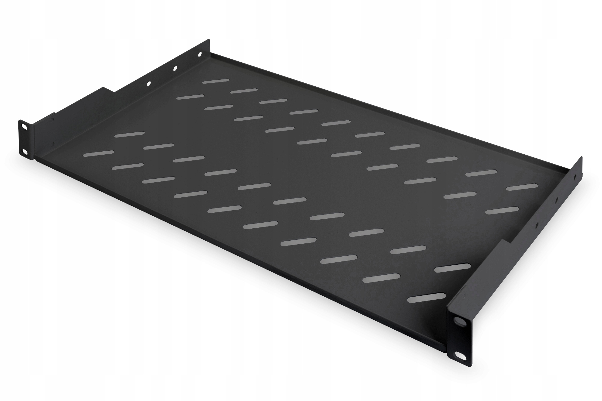 Półka rack 19" stała 1U, perforowana, 250 mm, 15 kg, czarna