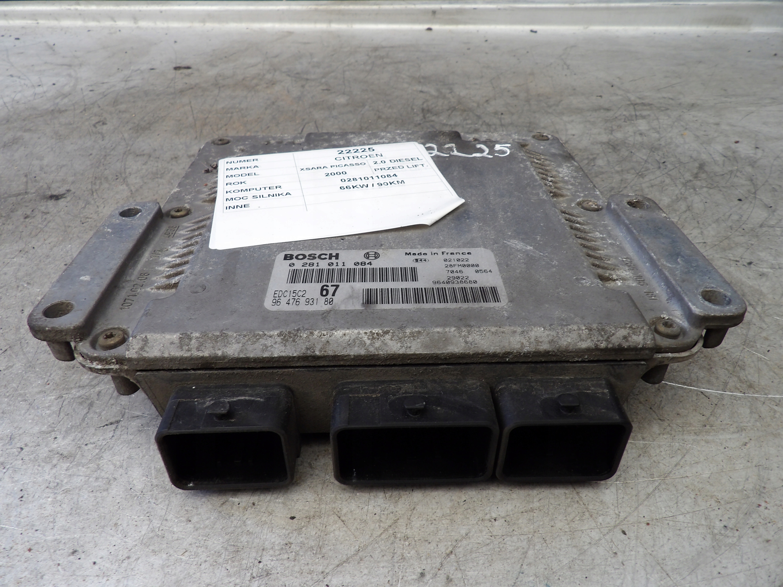 Citroen Xsara Picasso computer, control unit 0281011084 9647693180