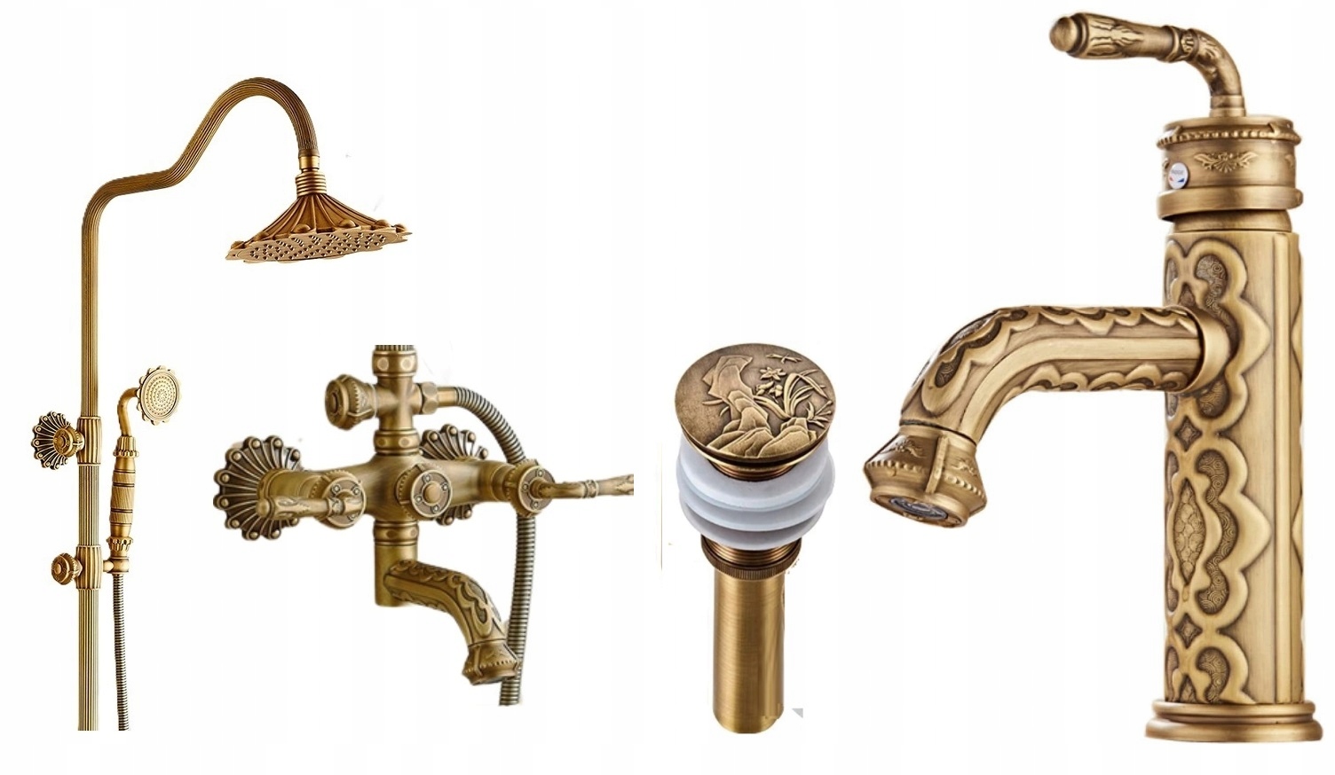 Kúpeľňová sprchová batéria Old Retro Mosadz Master sada