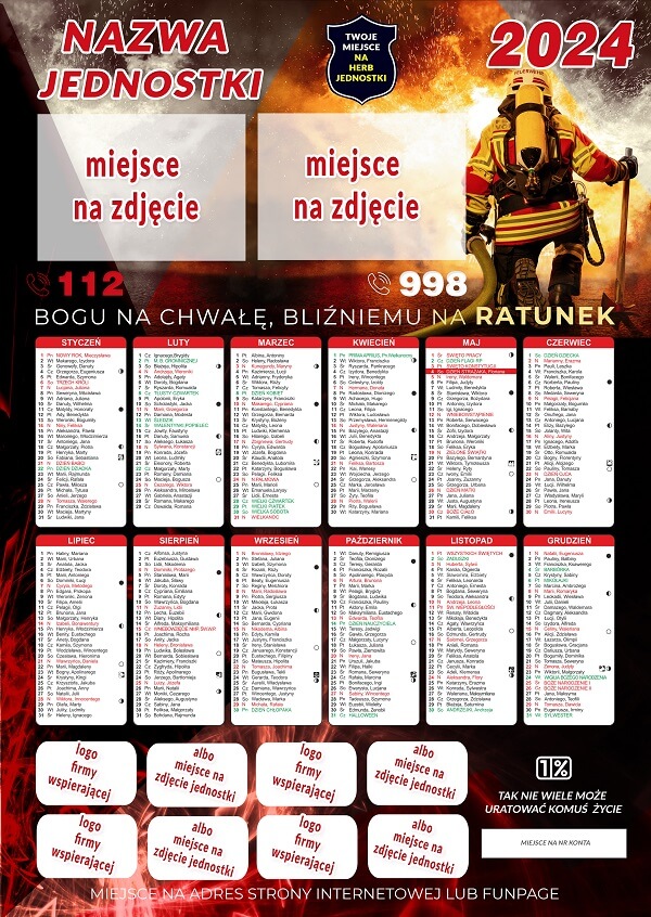 KALENDARZ STRAŻACKI PLAKATOWY A3 50 SZT OSP KALENDARZE STRAŻ PSP MDP 2026 Marka bez marki