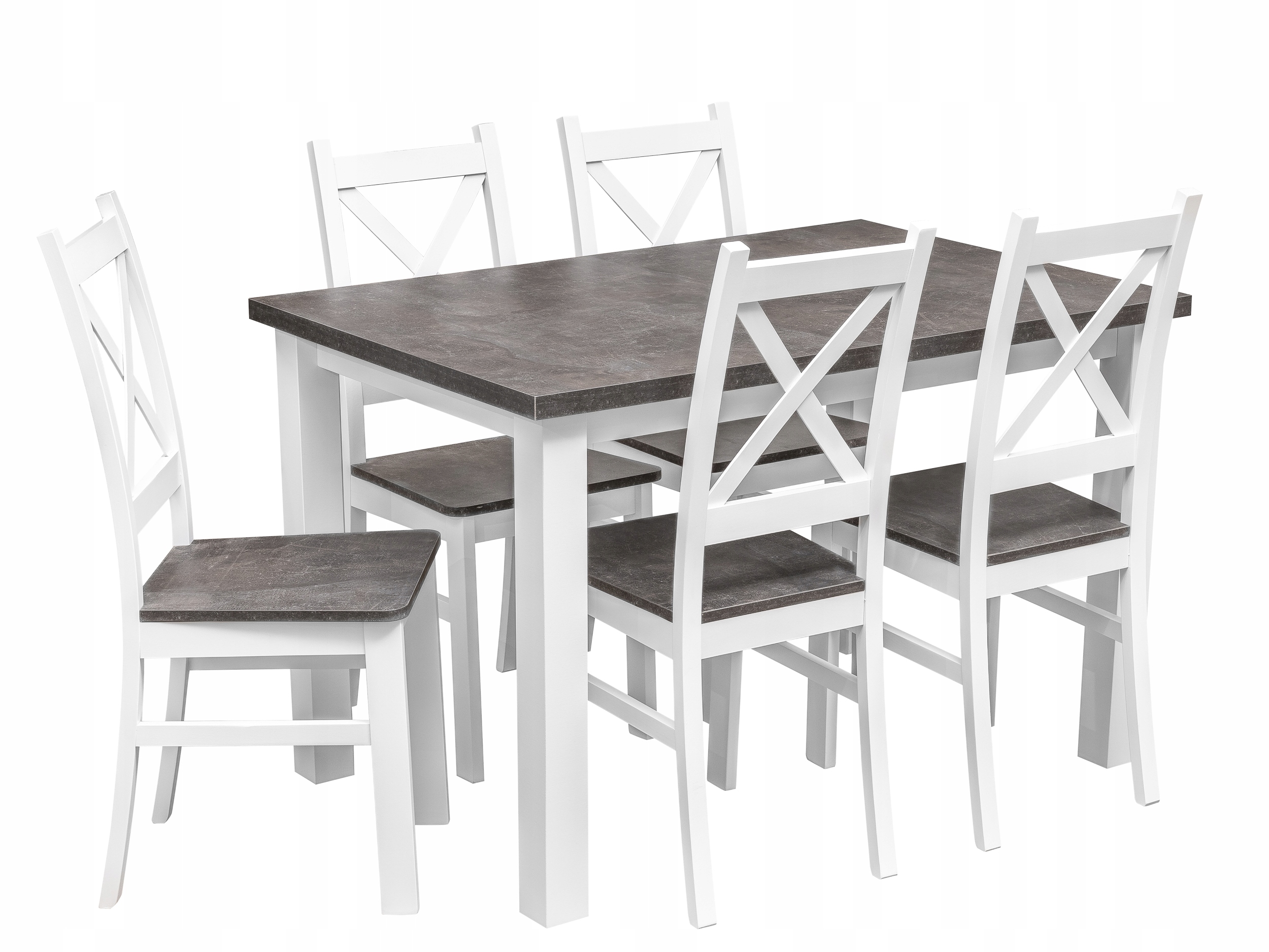 Komplet Stůl 120x80 Se 6 Židlemi Industriální Styl Z062-6 Bílý/beton