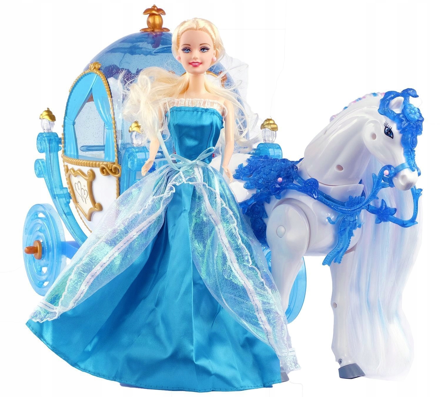 DUŻA KARETA CHODZĄCY KOŃ + LALKA ŚWIATŁO DŹWIĘK Marka NORIMPEX