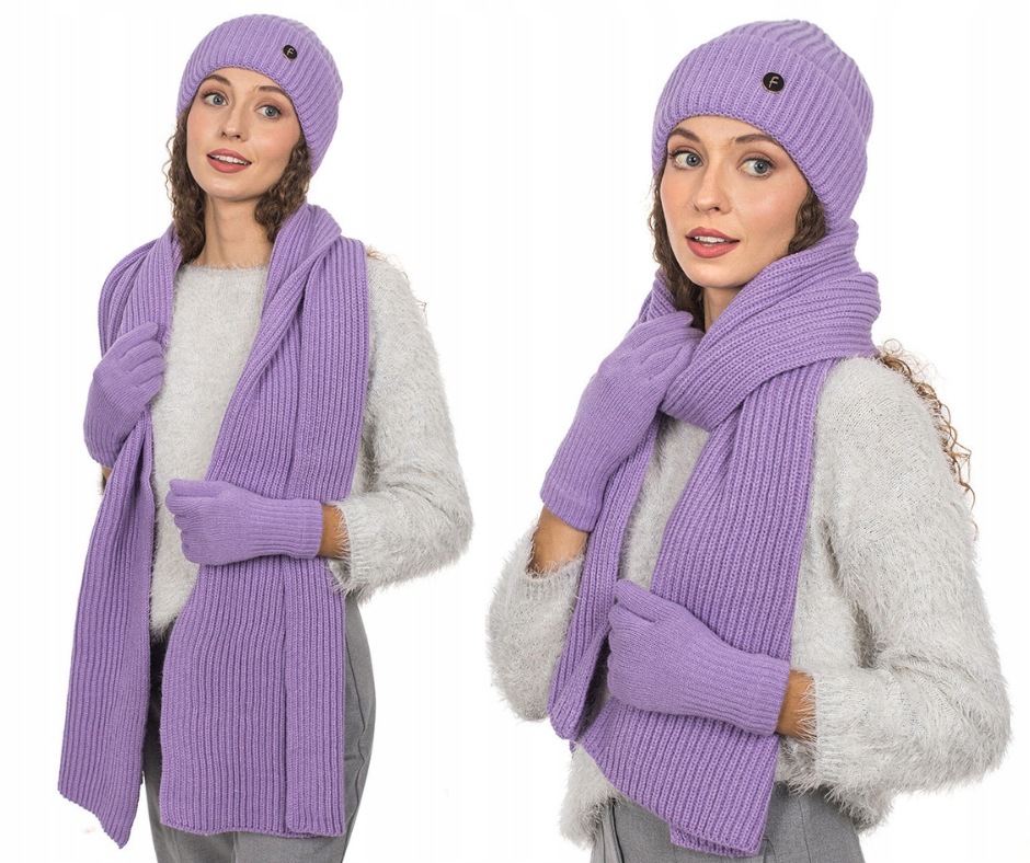 Dámský komplet čepice šála a zimní rukavice fuchsiová polský výrobce