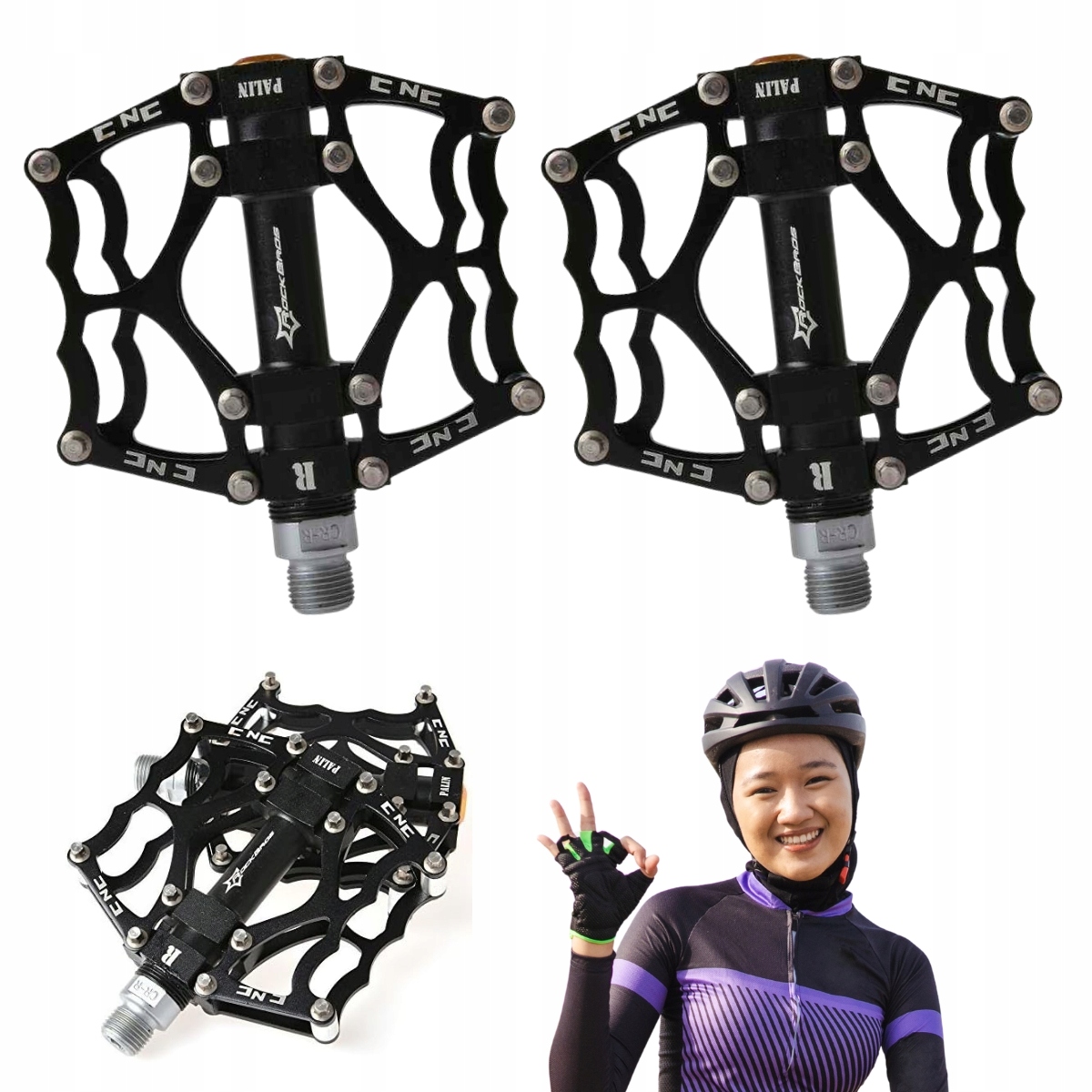 Plošinové pedály pro Mtb kolo, černé, hliníkové Rockbros