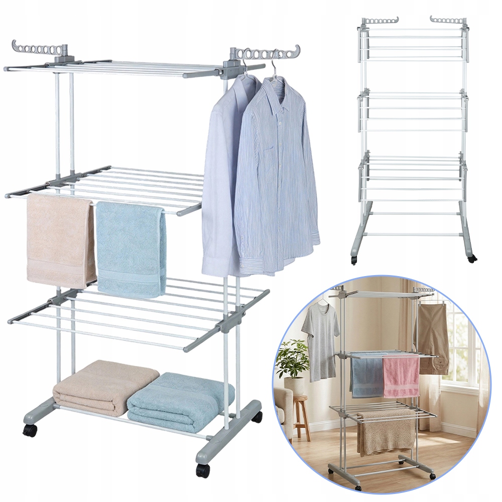 Levně Velká Sušák Na Prádlo Stojící Věšák Stojan Na Prádlo Spodní Prádlo Kolečka