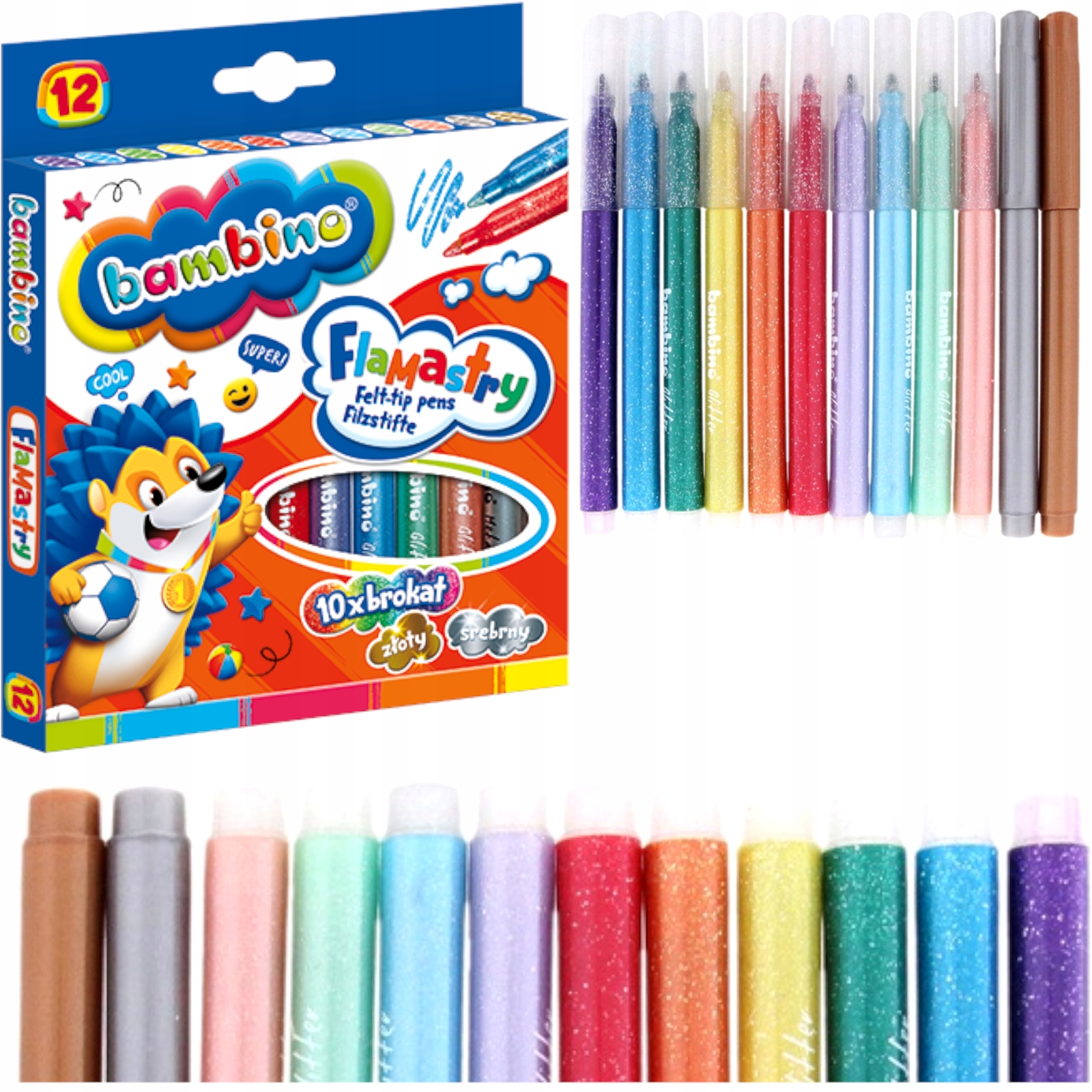 FLAMASTRY PISAKI BROKAT 12 KOLORÓW BAMBINO