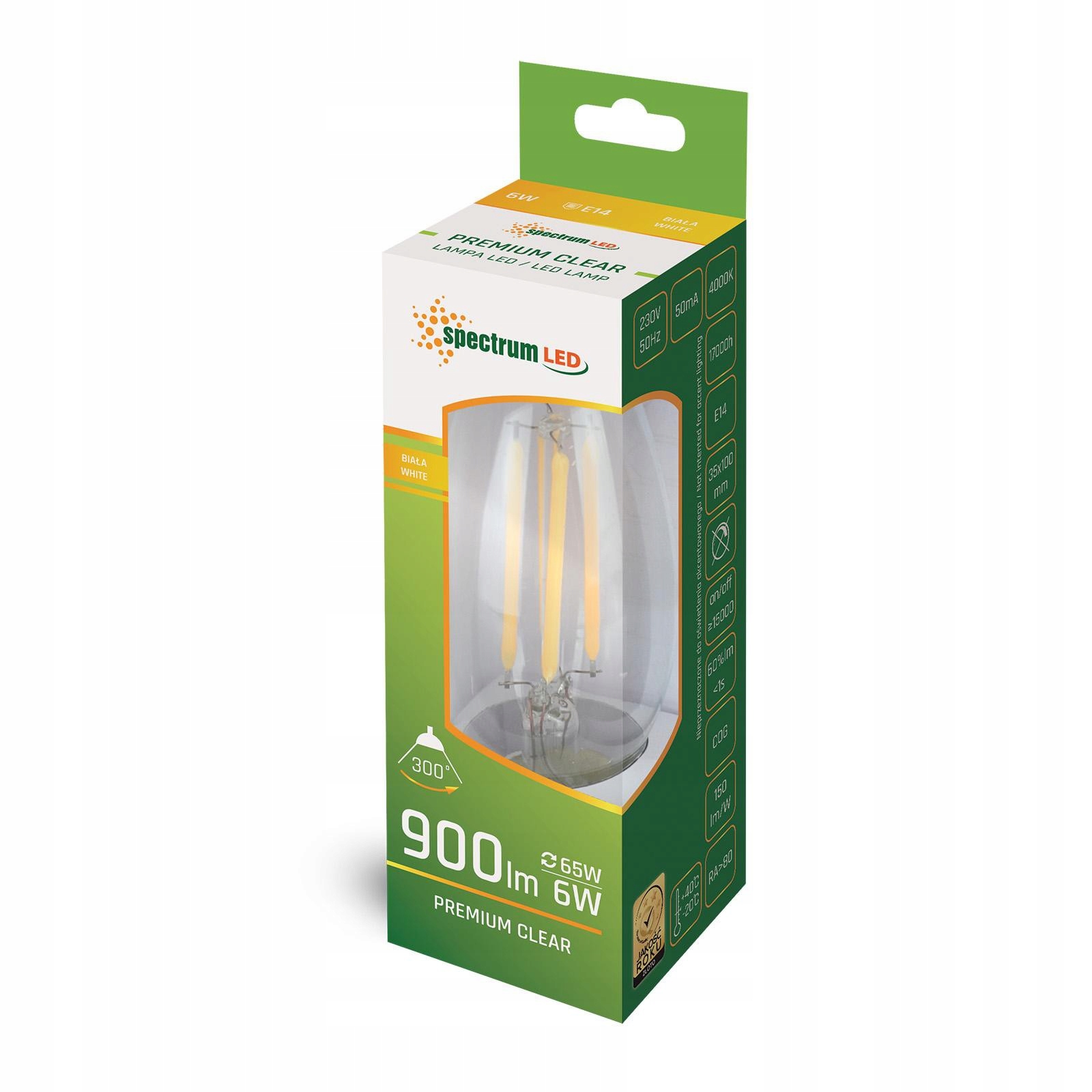 

Żarówka Led Spectrum świeca E14 6W clear 900lm