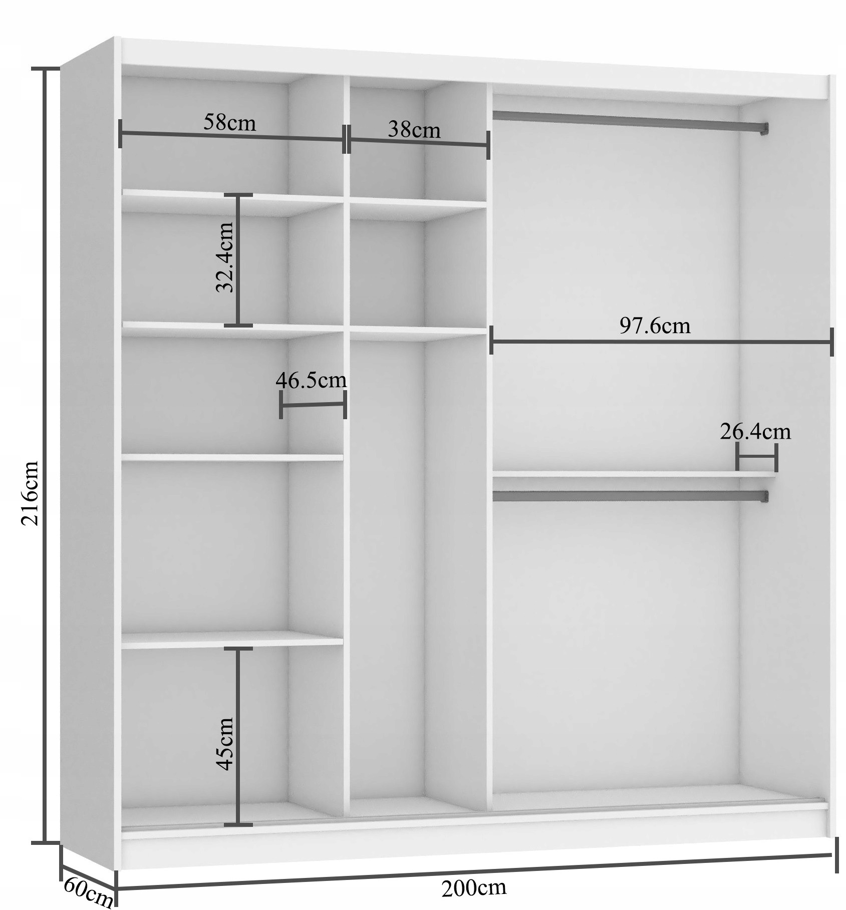 Szafa przesuwna połysk 200 cm Kod producenta BH SZP1/2/W/WI/5S/HI