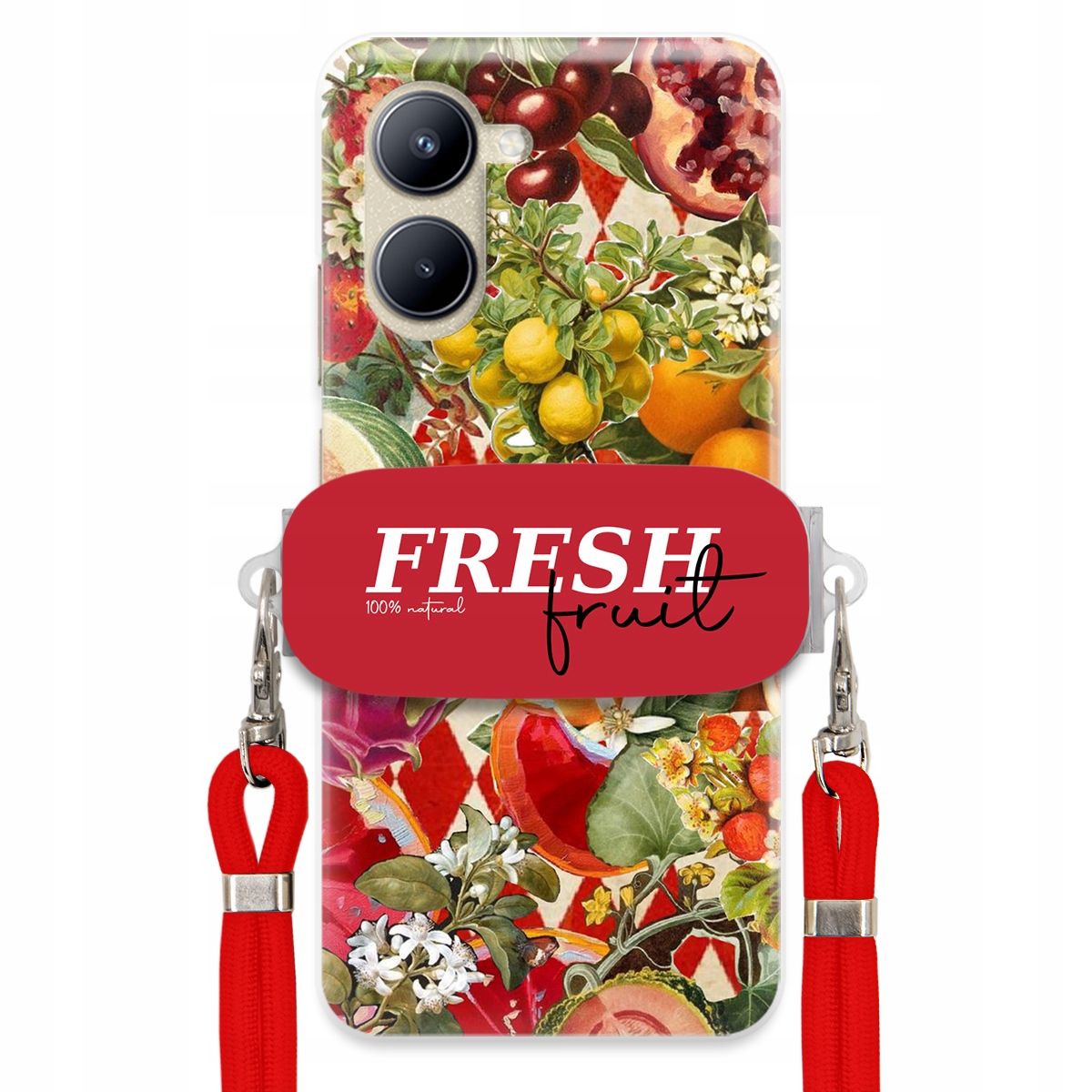 Pouzdro pro Realme C33 Červené Crossbody vodítko Držák Fresh Fruit Ovocné