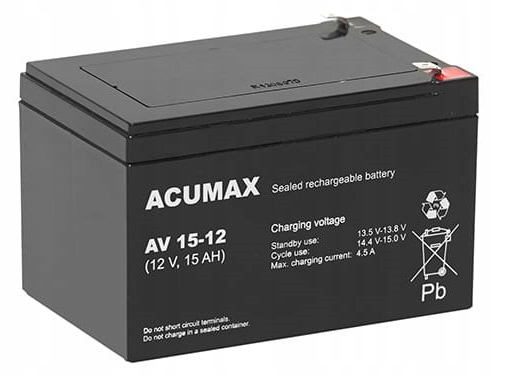 AKUMULATOR BATERIA AGM VRLA ACUMAX AV 15Ah 12V AV15-12 AV15 FASTON 250 UPS