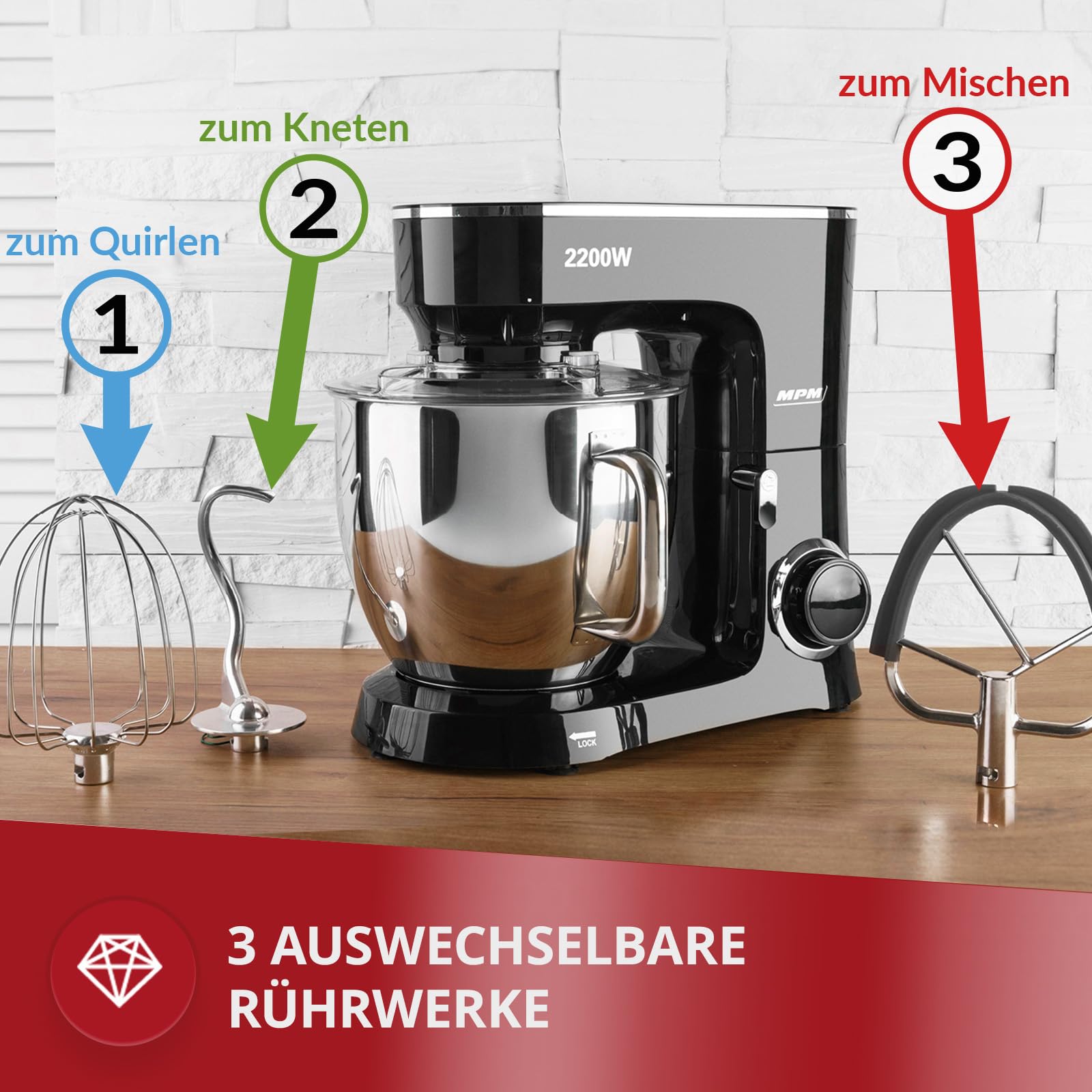 MPM Robot Kuchenny Z Akcesoriami Czarny 800W — miniatura 6