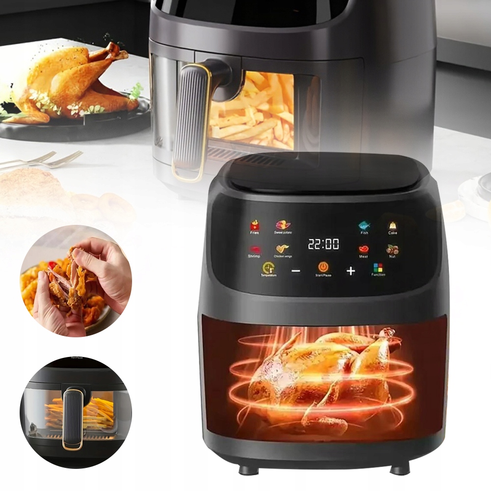 2400W Frytkownica Powietrzna 360° Cyrkulacja Gorącego Powietrza 8 Trybów