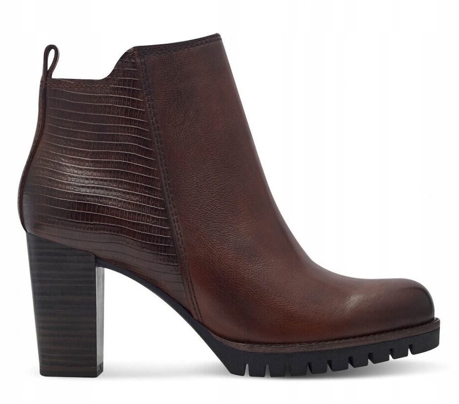 Hnědé Elegantní Kotníkové Boty S Koženým Zatepleným Podpatkem Marco Tozzi 37