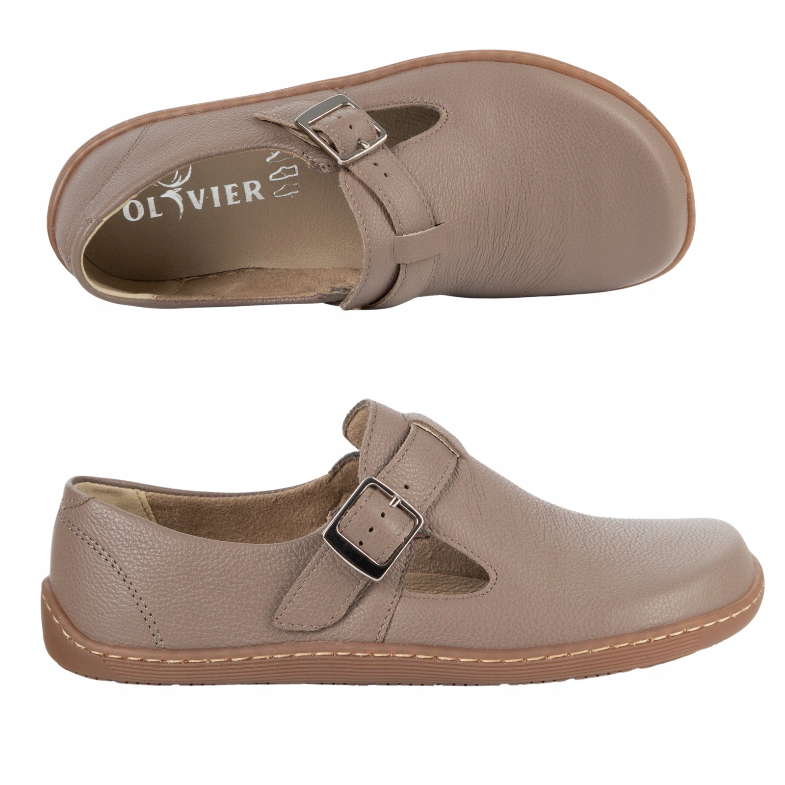 Dámské kožené barefoot boty Rosa zero drop s páskem, tmavě béžová barva 37