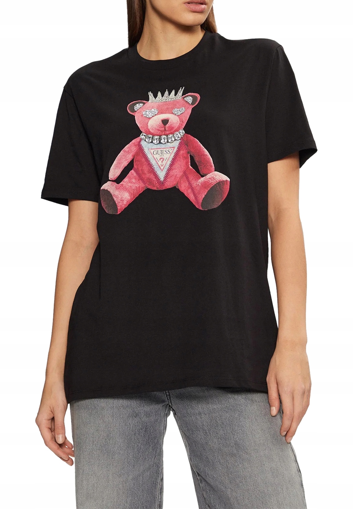 Guess černé dámské tričko tričko s krátkým rukávem a logem medvídka S