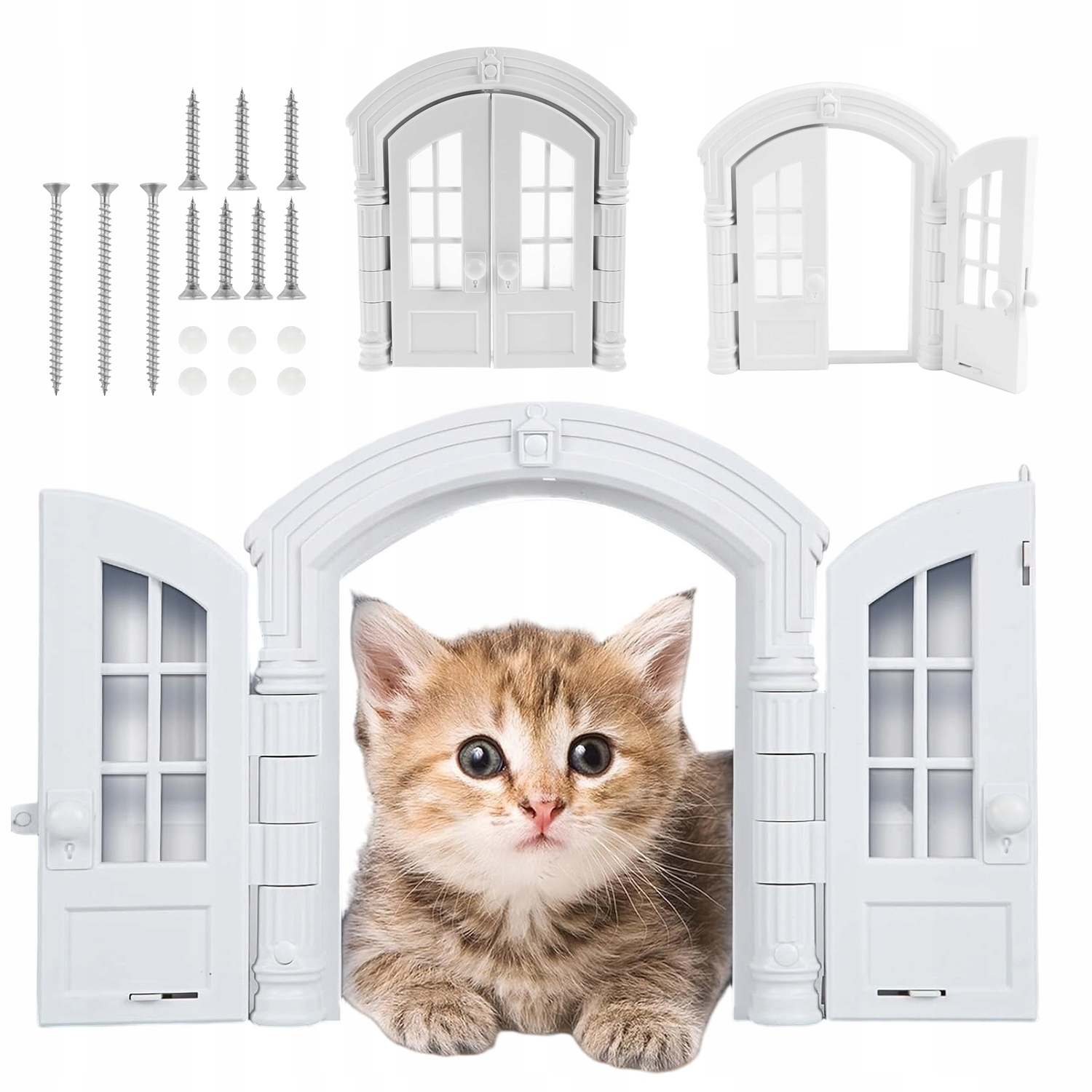 Levně Dvířka Pro Kočky Malý Pes Dvojitý Tunel Retro Bílý 24X27,3 CM