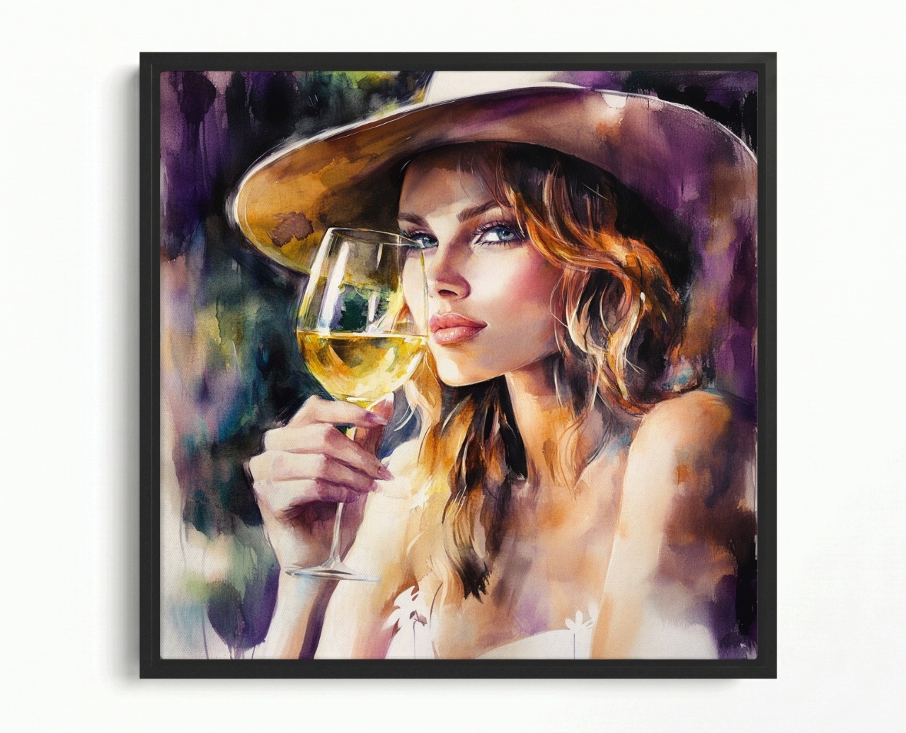 Obraz Rám American Box Elegantná Žena S Pohárom Vína Portrét 60x60