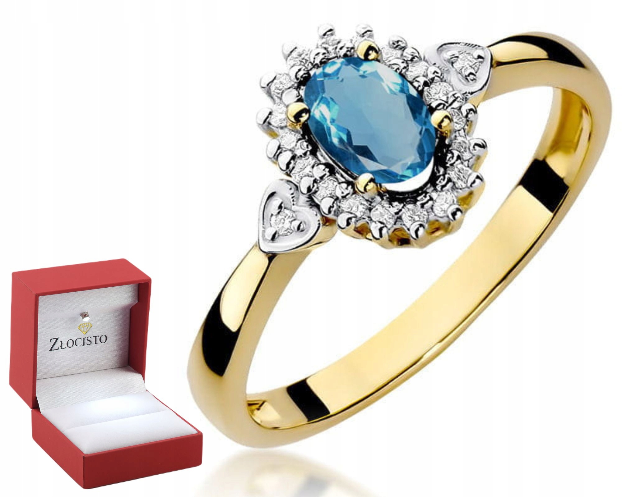 Žluté Zlato Prstýnek S Topazem London Blue Gravírování 585 Dárek