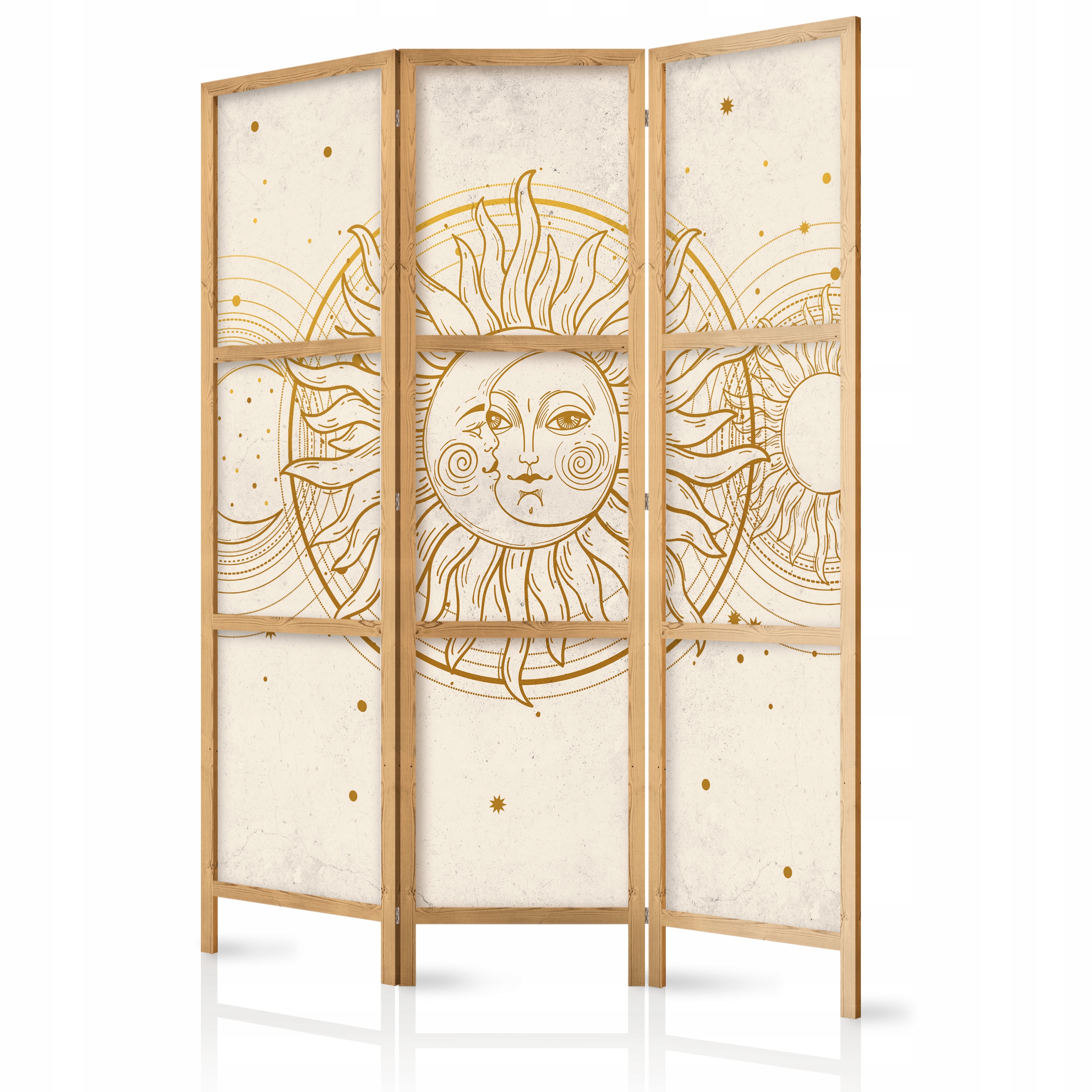 Paraván Japonský Panelový 3-DÍLNÝ Zlaté Slunce Měsíc Styl Boho 135x172