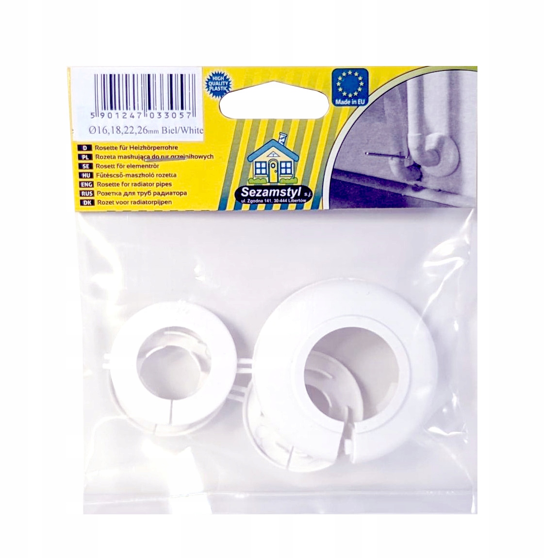 Rozeta maskująca Biała do rur 16, 18, 22, 26 mm zmienna średnica