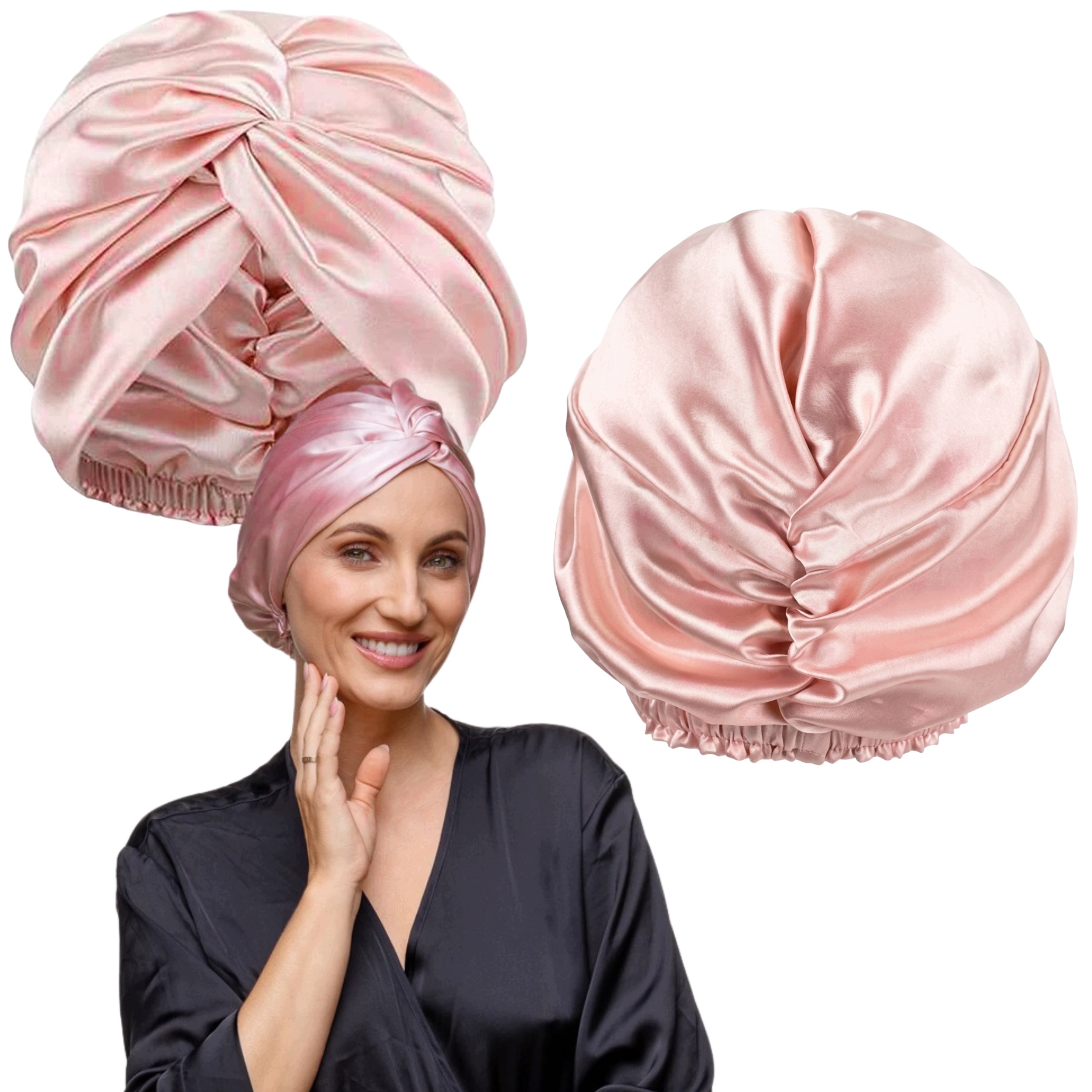 Turban Jedwabny 100% Jedwab Brudny Róż Do Spania Morwowy Czepek Do Spania