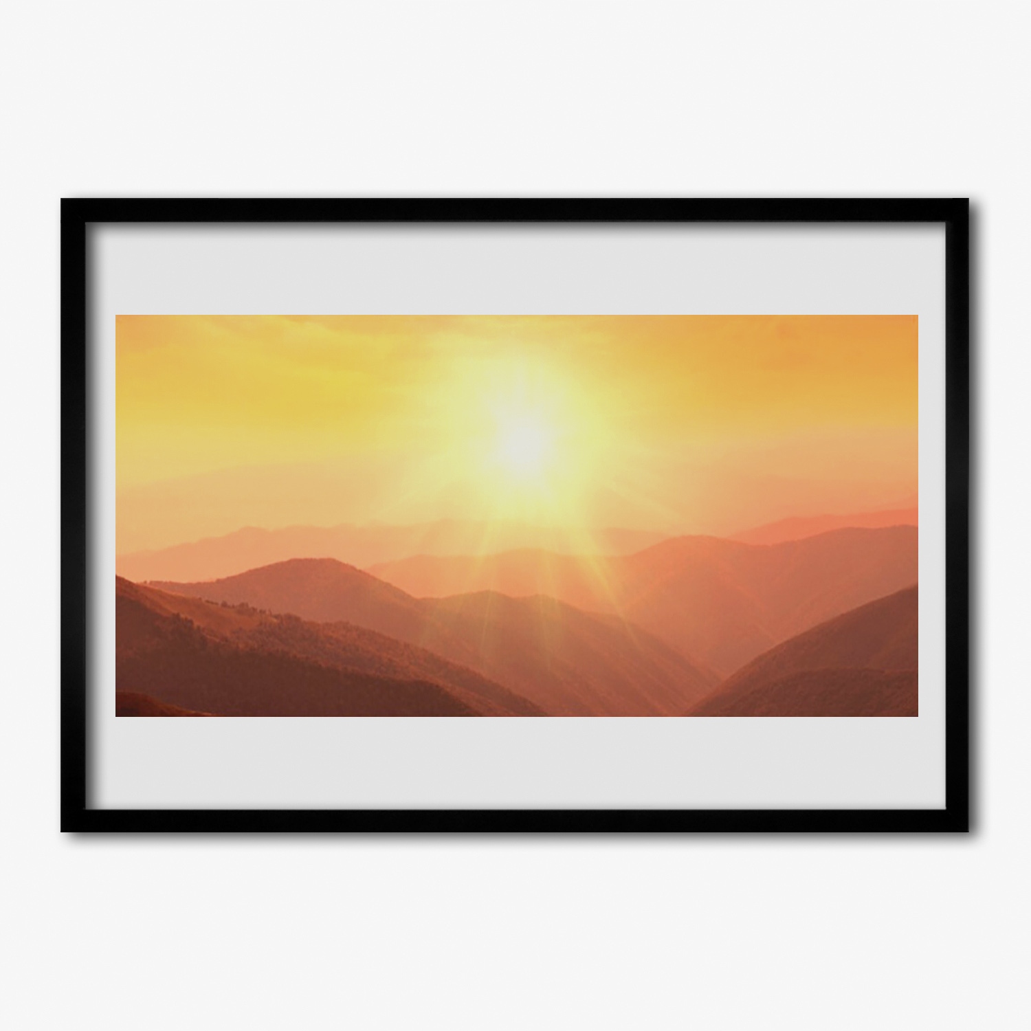 Obraz grafika s rámečkem mdf Slunce hory 100x70 cm