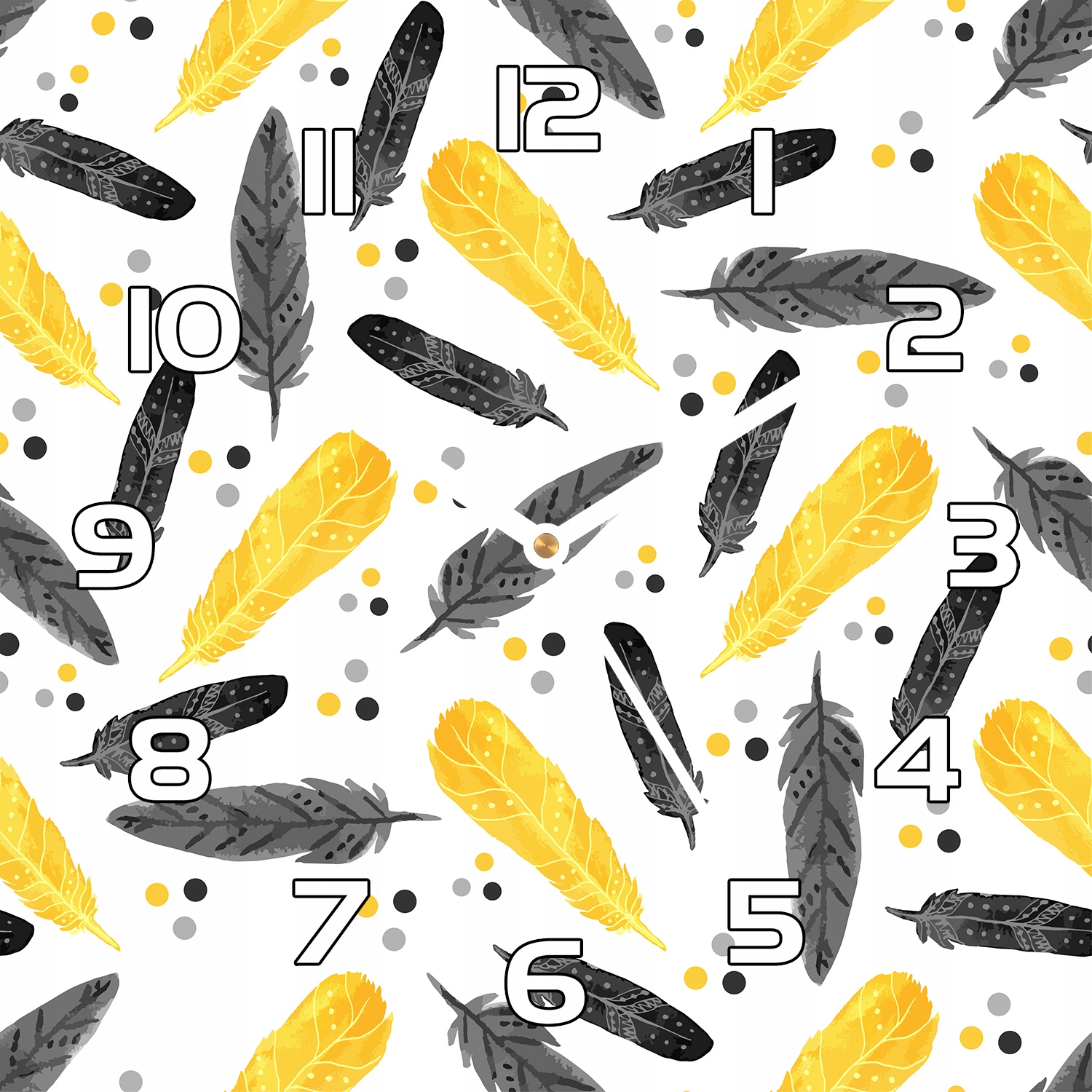 

Ścienny zegar szklany Czarne Złote Pióra 30x30 cm