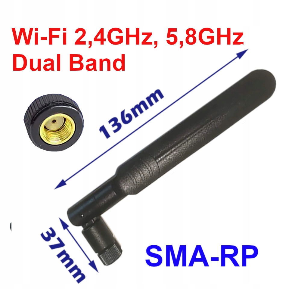 

Antena WiFi 2.4GHz 5,8GHz Dual Band 8dBi Sma-rp