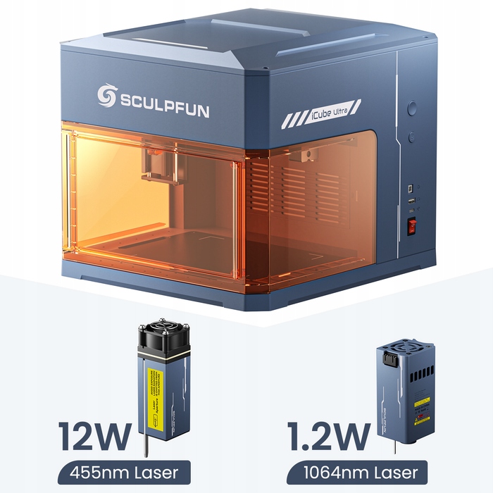 Sculpfun ICube Ultra 12W 1,2W Laser Engraving pro gravírování kovu