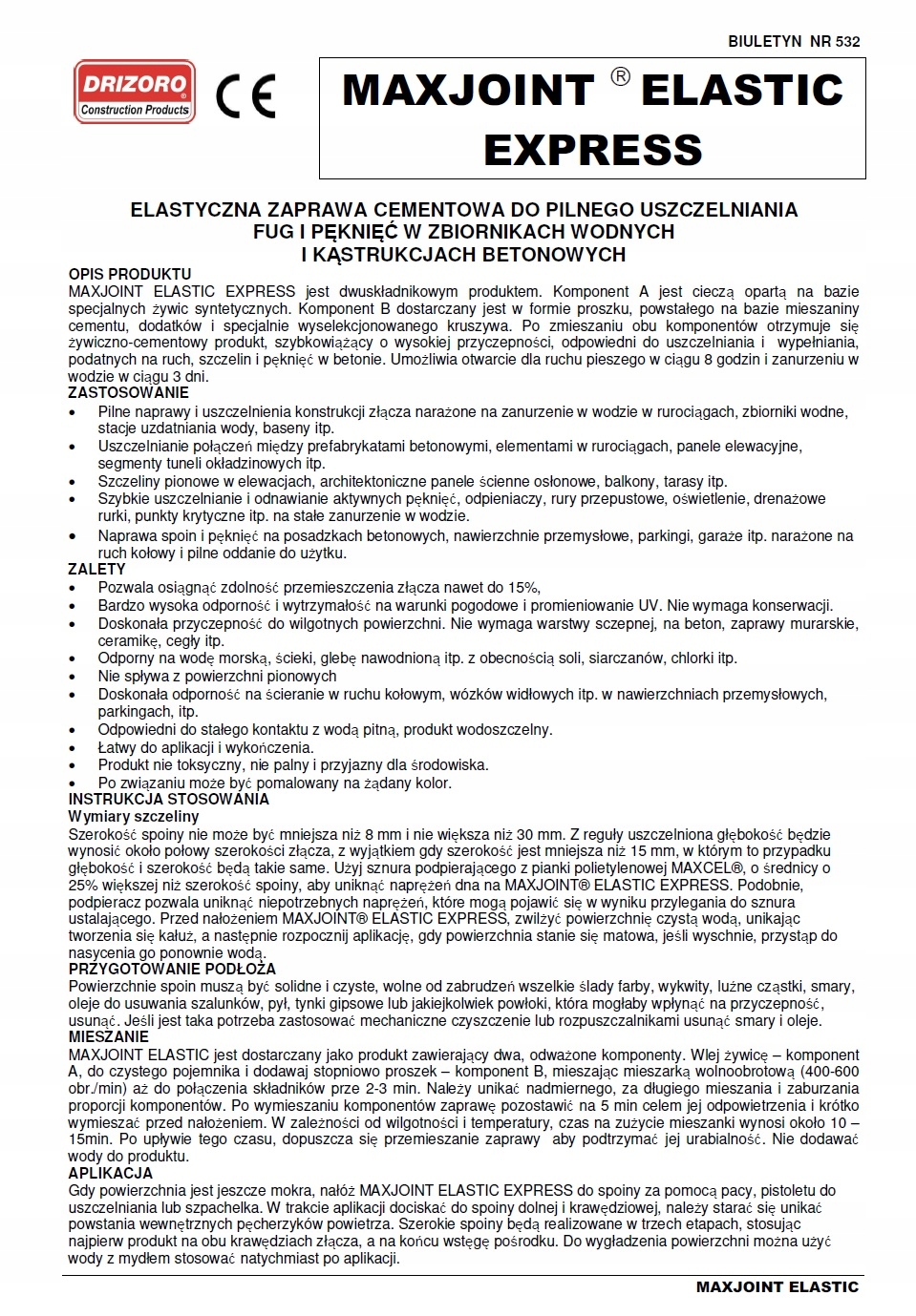 MAXJOINT ELASTIC EXPRESS ELASTYCZNA ZAPRAWA TURBO Marka Drizoro