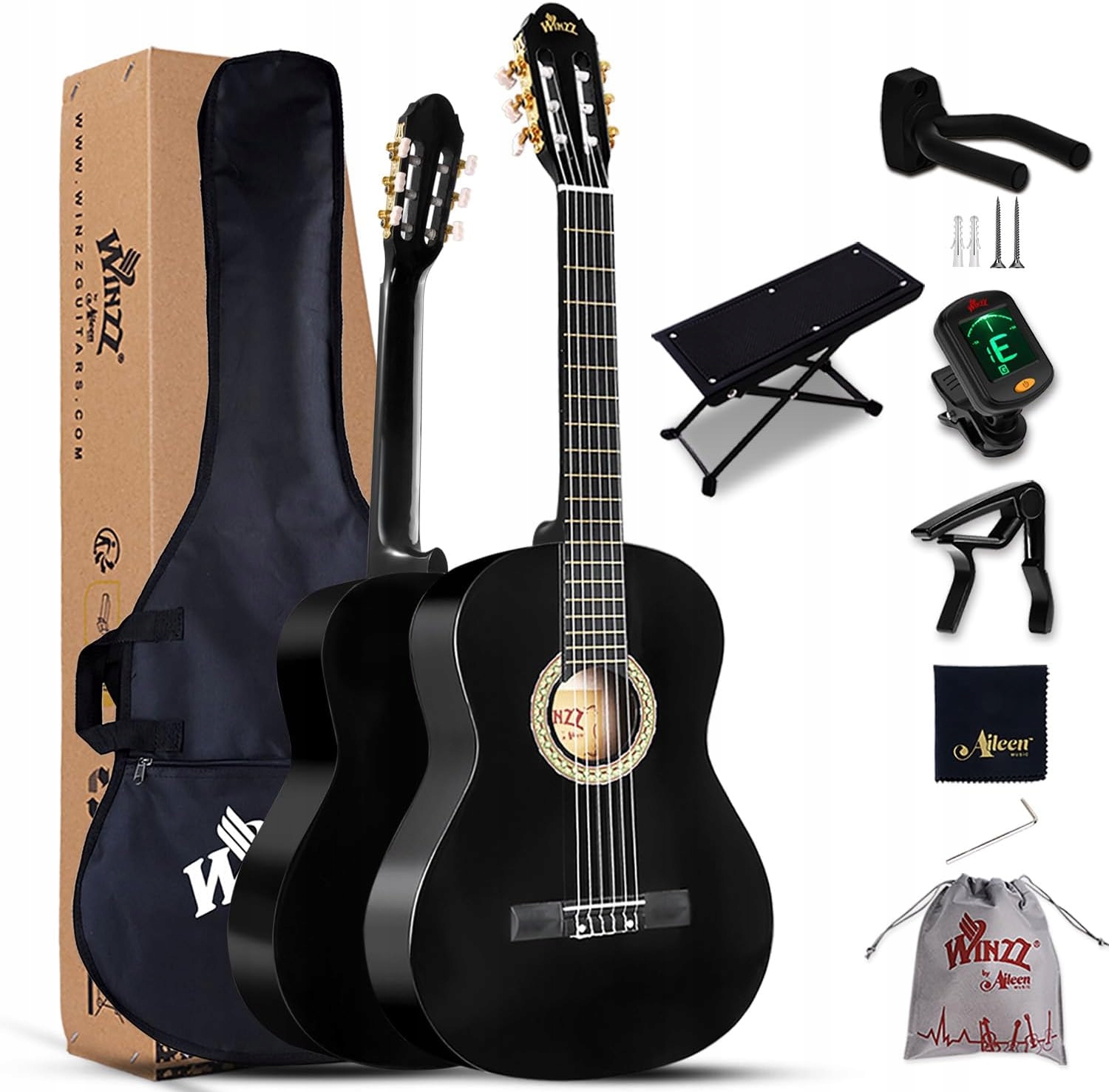 Gitara Klasyczna 4/4 Dla Początkujących Czarna Z Akcesoriami