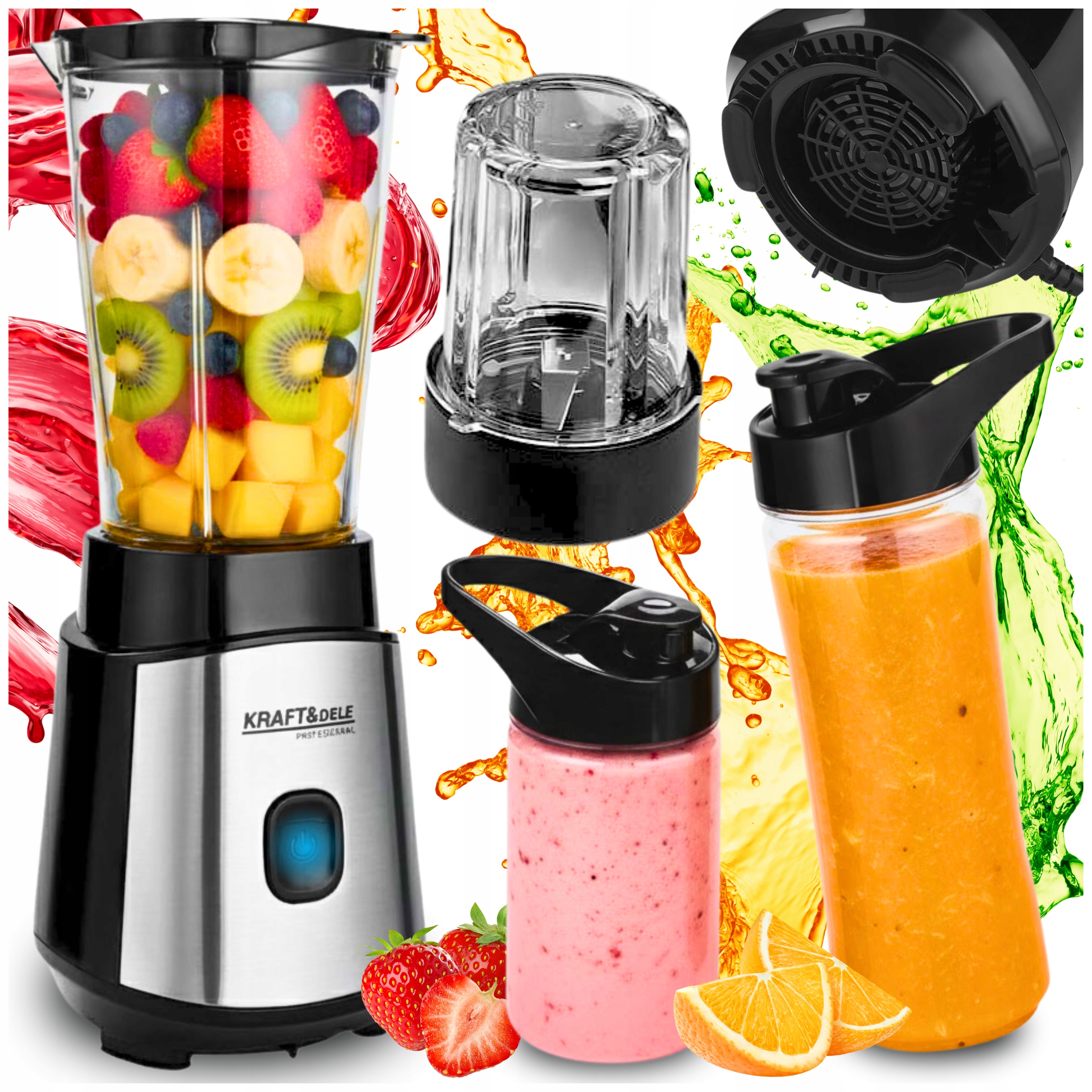 Blender Kielichowy 1500W Mikser Do Smoothie Koktajli Lodu 2 Bidony Młynek